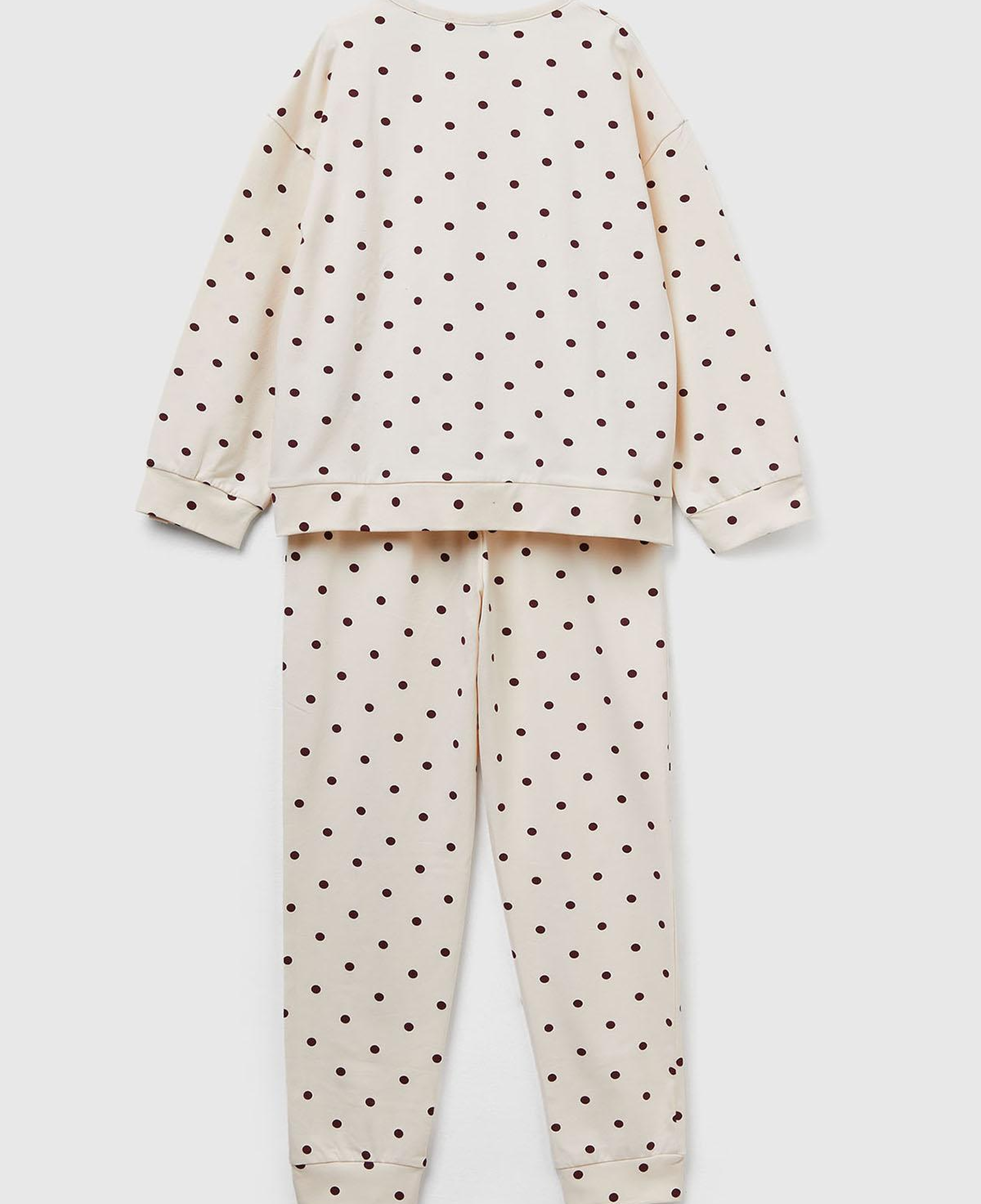 Kız Çocuk Ekru  Tamamı Desenli Pijama Takımı