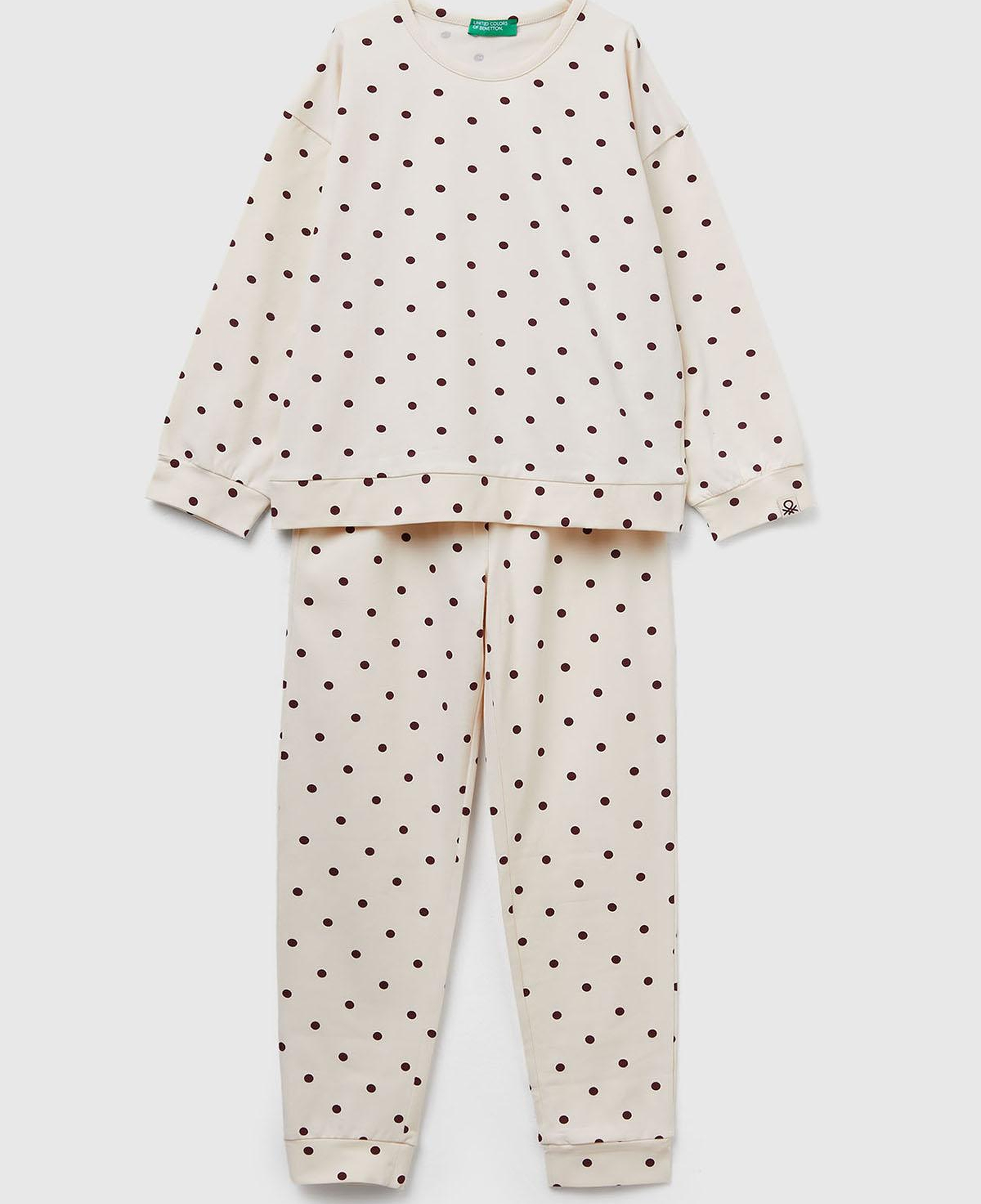 Kız Çocuk Ekru  Tamamı Desenli Pijama Takımı