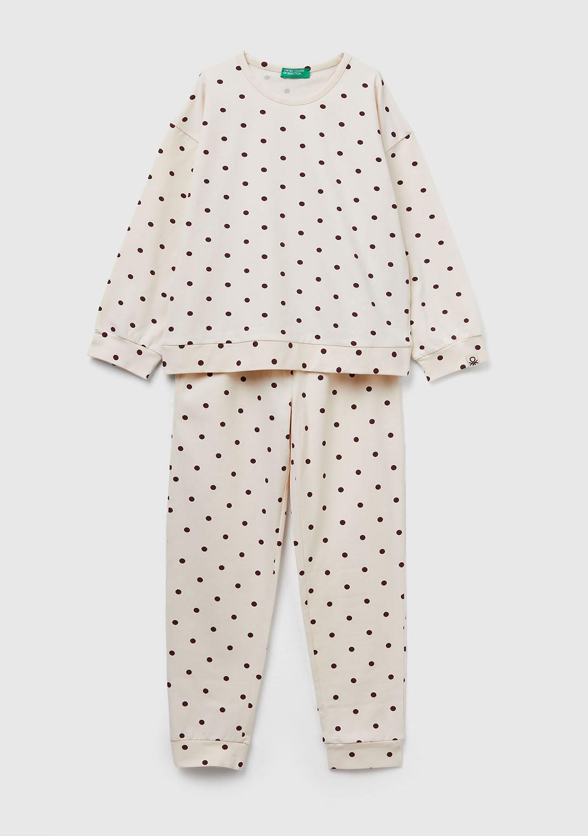 Kız Çocuk Ekru  Tamamı Desenli Pijama Takımı