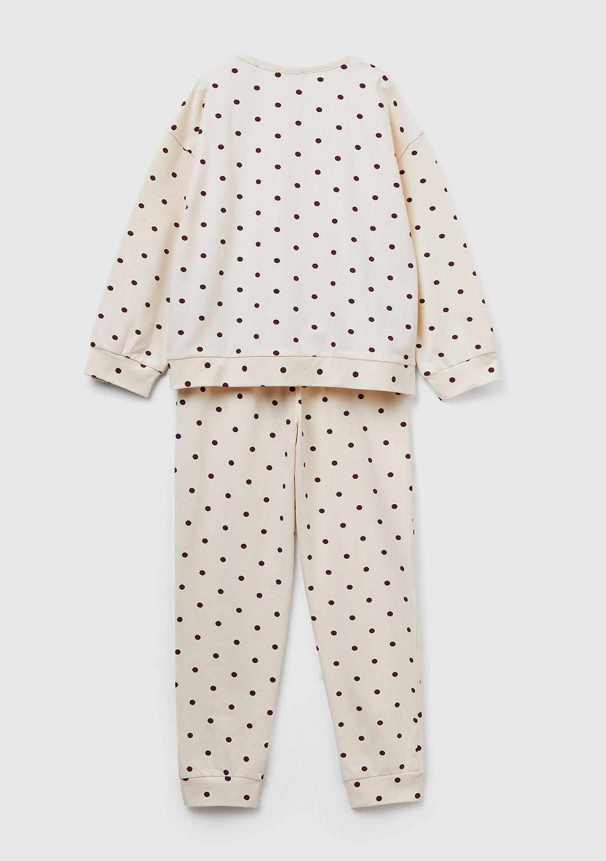 Kız Çocuk Ekru  Tamamı Desenli Pijama Takımı