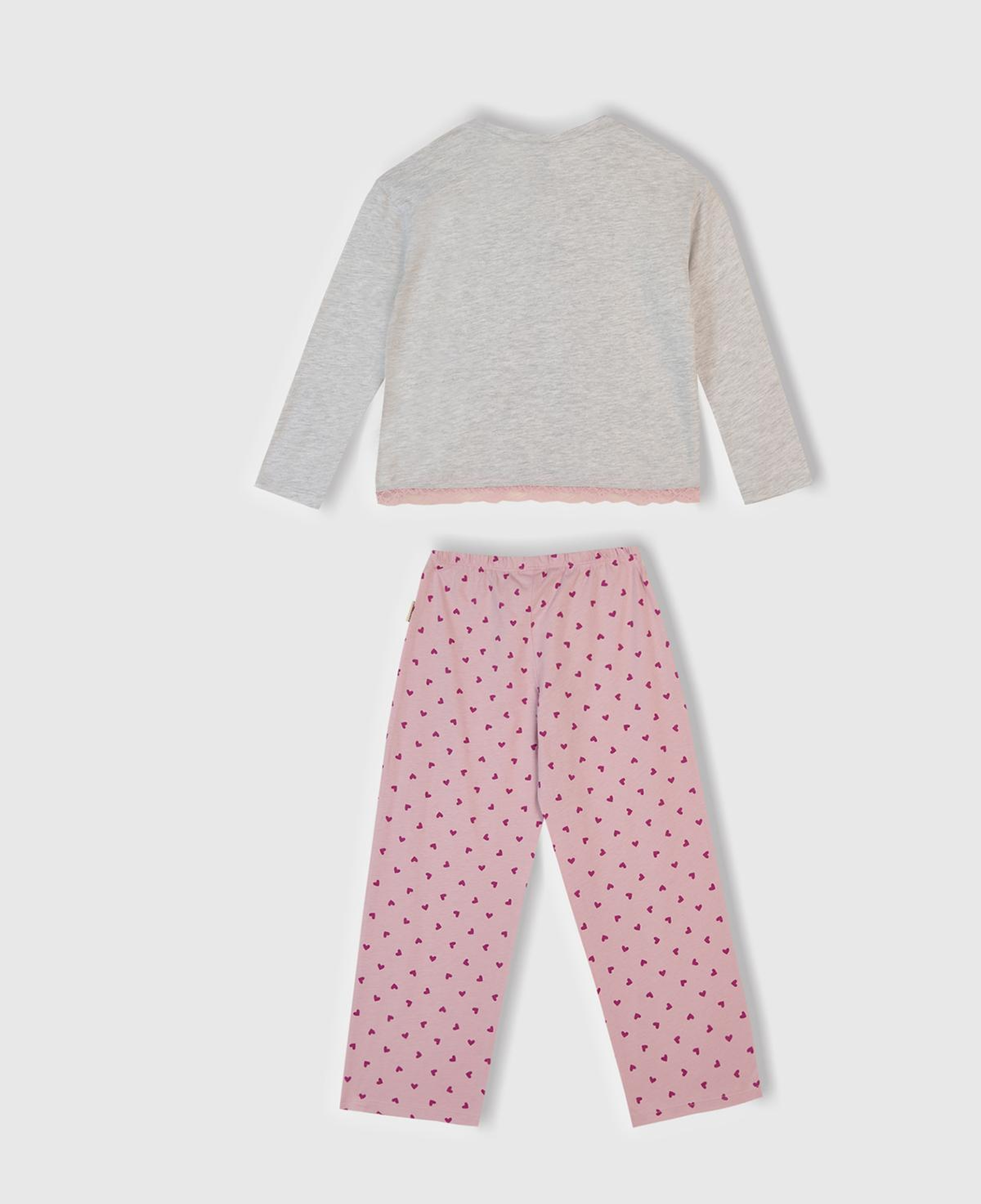 Kız Çocuk Beyaz Mix Üstü Baskılı Altı Desenli Pijama Takımı