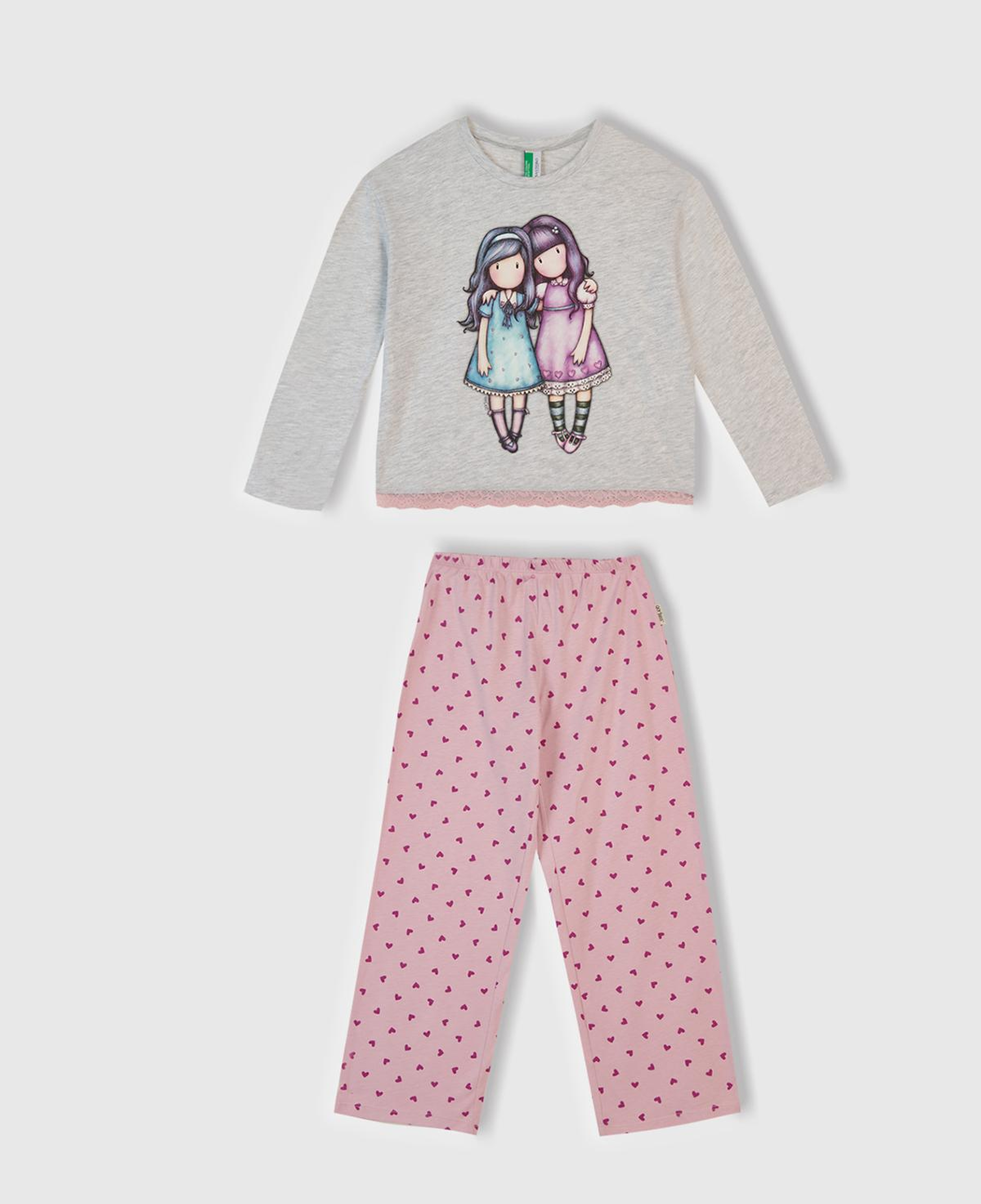 Kız Çocuk Beyaz Mix Üstü Baskılı Altı Desenli Pijama Takımı