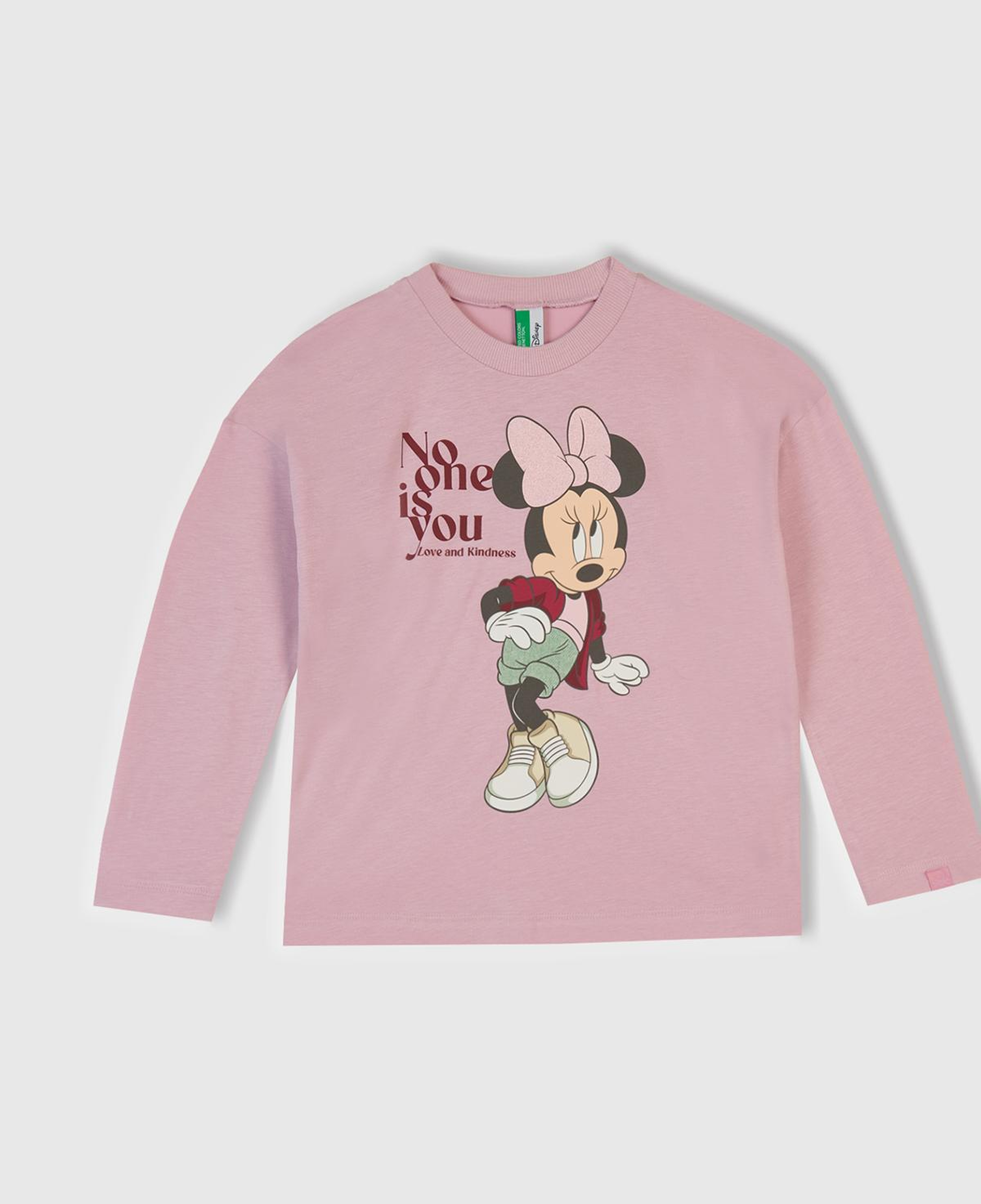 Kız Çocuk Toz Pembe-Fuşya Üstü Disney Baskılı Altı Desenli Paçası Kıvrık Pijama Takımı