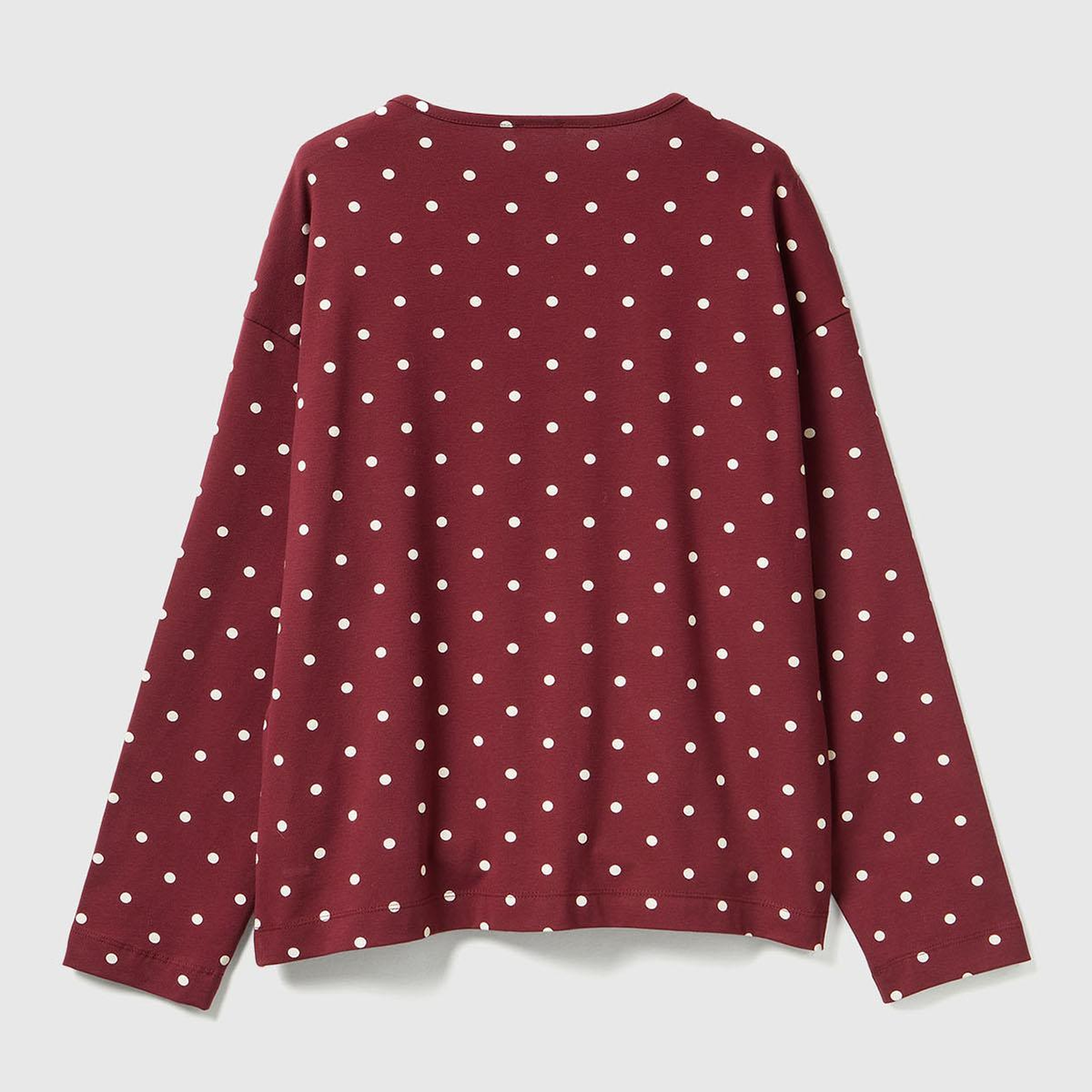 Kadın Bordo Pamuk Karışımlı Puantiyeli Önü Düğmeli Pijama Üstü