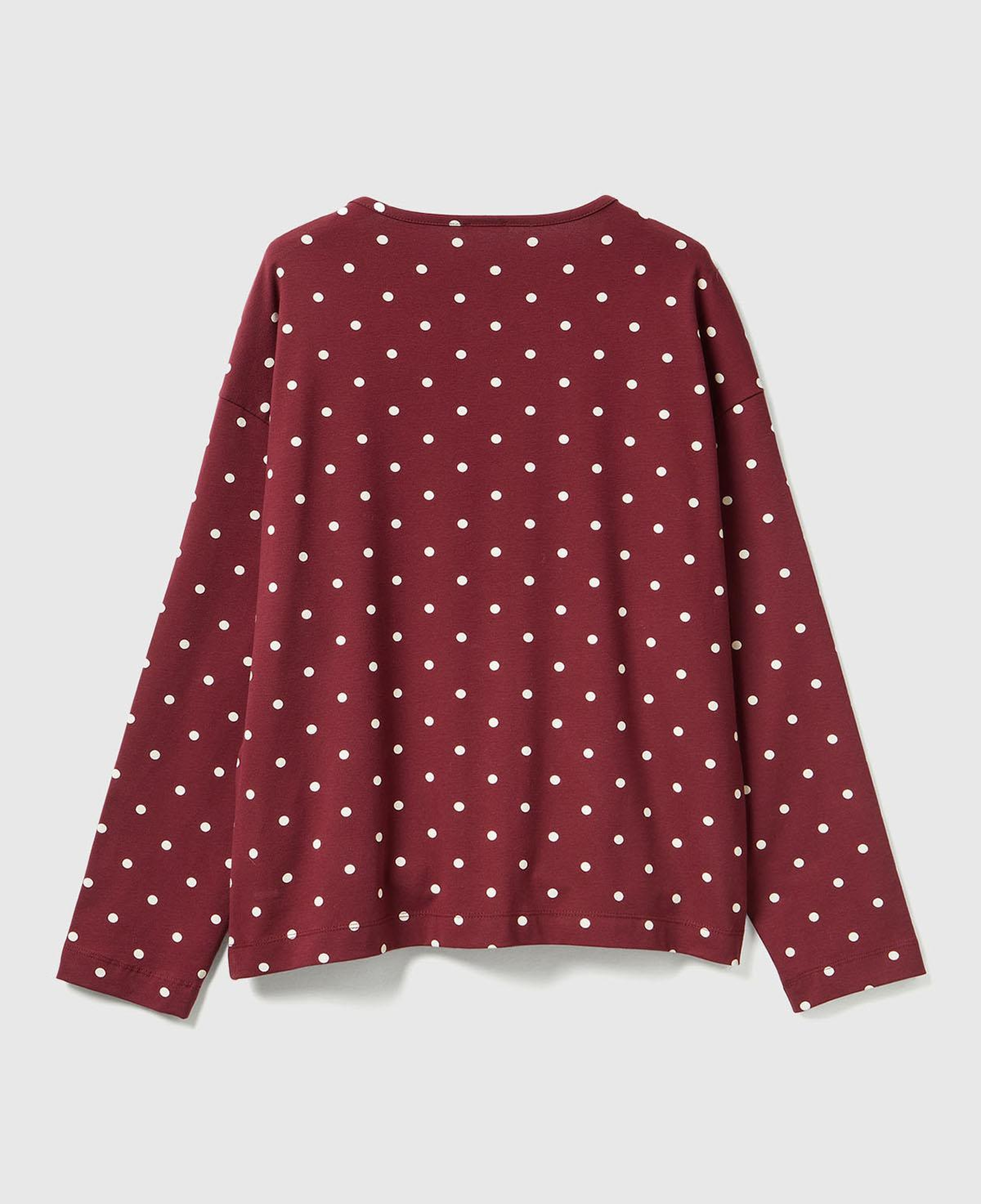 Kadın Bordo Pamuk Karışımlı Puantiyeli Önü Düğmeli Pijama Üstü