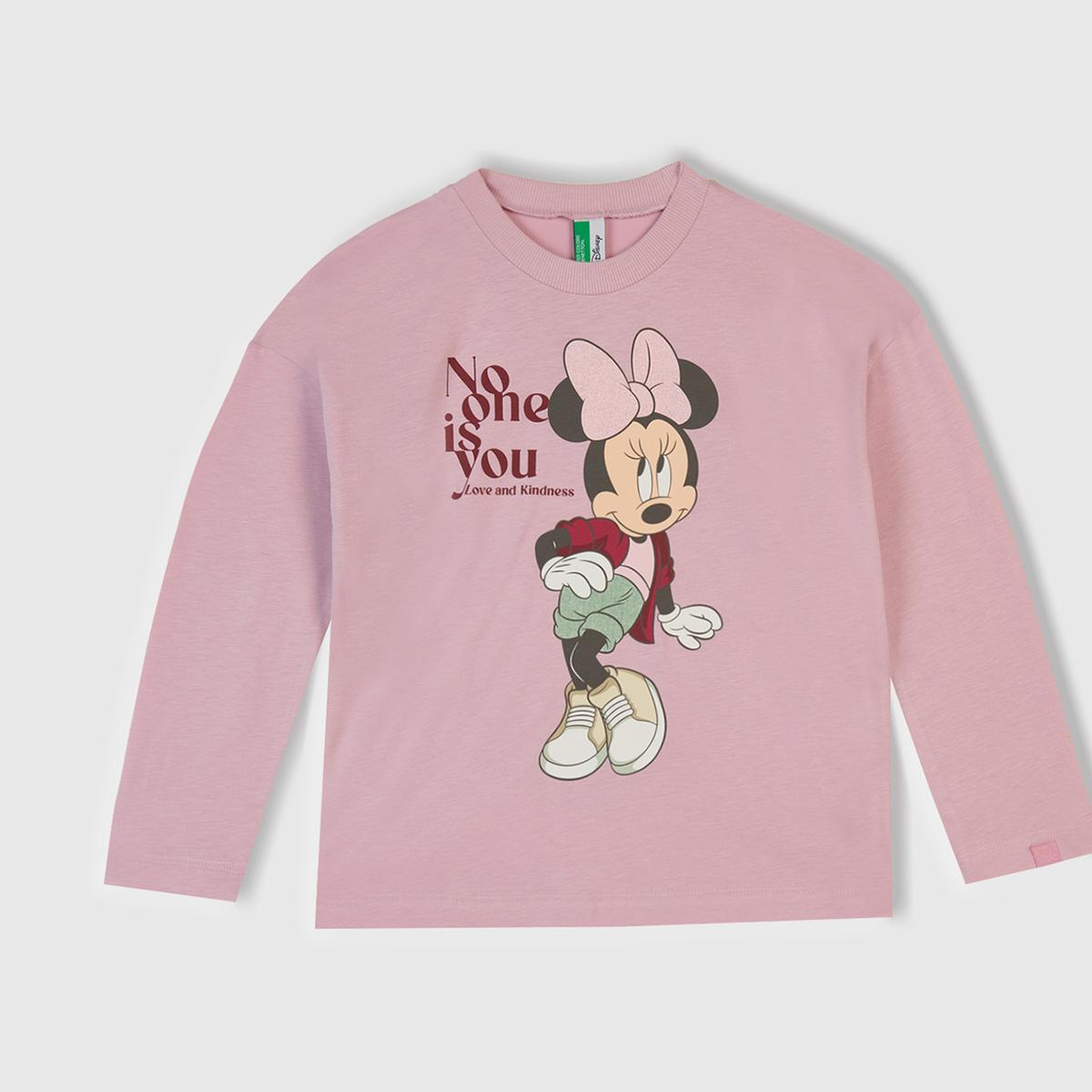 Kız Çocuk Toz Pembe-Fuşya Üstü Disney Baskılı Altı Desenli Paçası Kıvrık Pijama Takımı