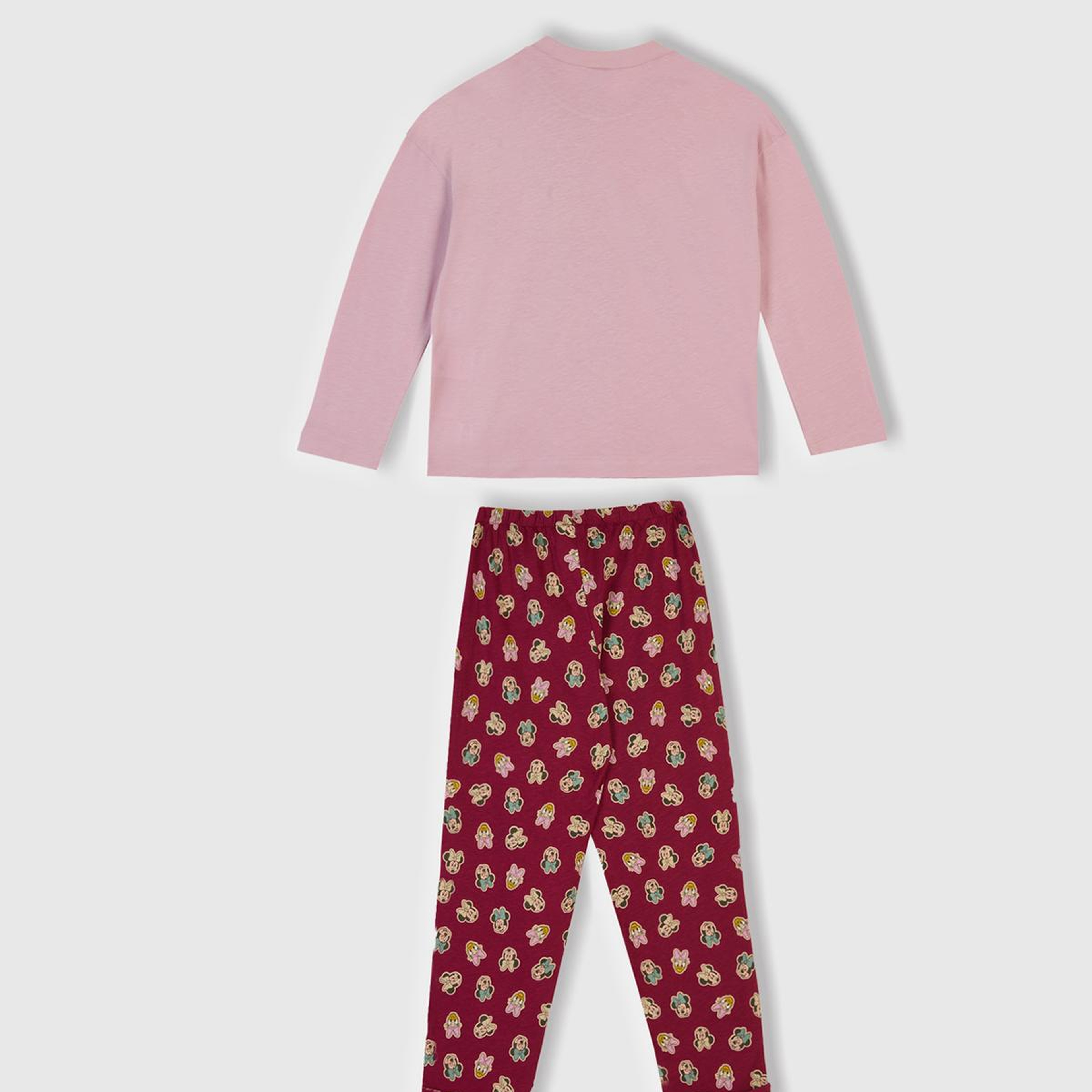 Kız Çocuk Toz Pembe-Fuşya Üstü Disney Baskılı Altı Desenli Paçası Kıvrık Pijama Takımı