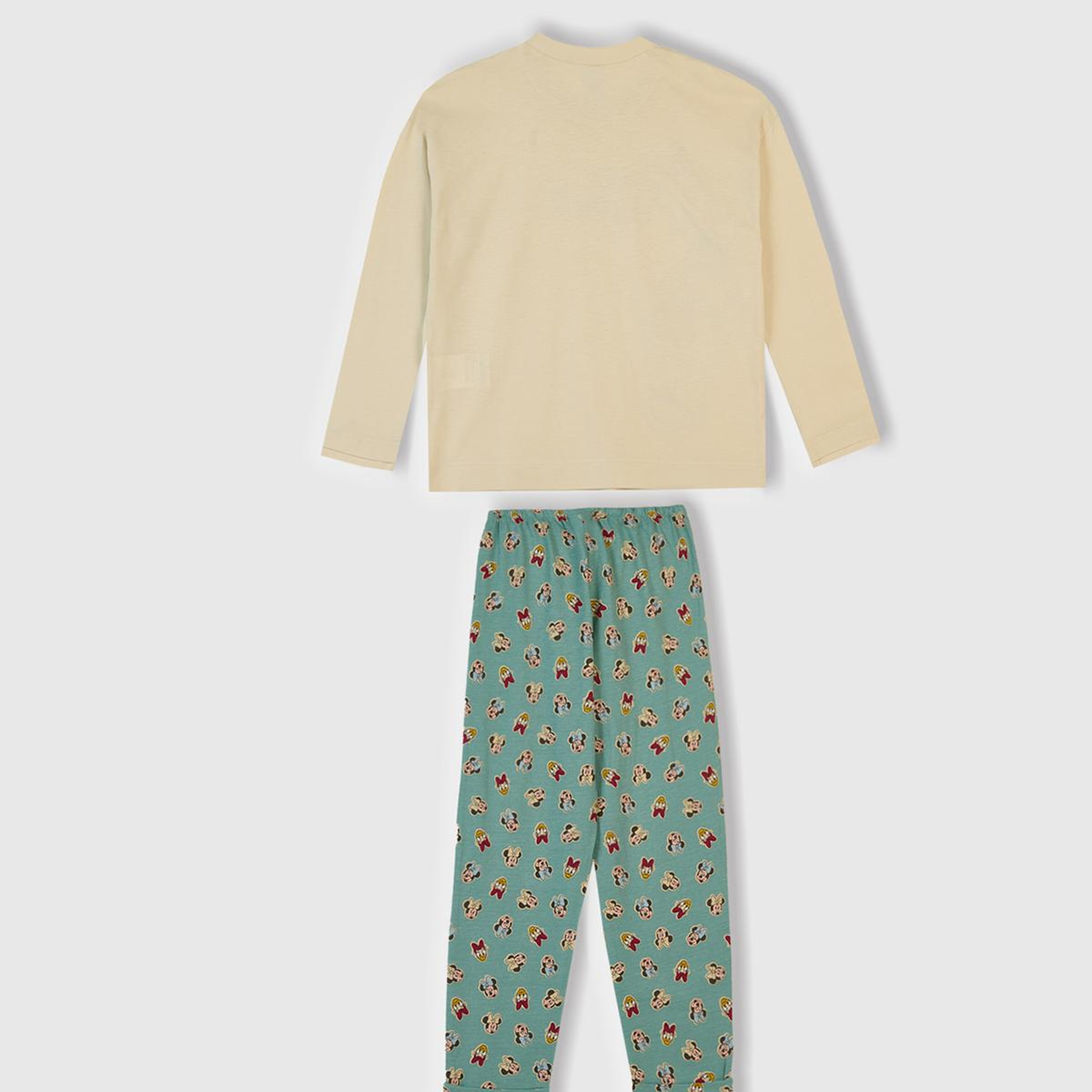Kız Çocuk Krem Üstü Disney Baskılı Altı Desenli Paçası Kıvrık Pijama Takımı