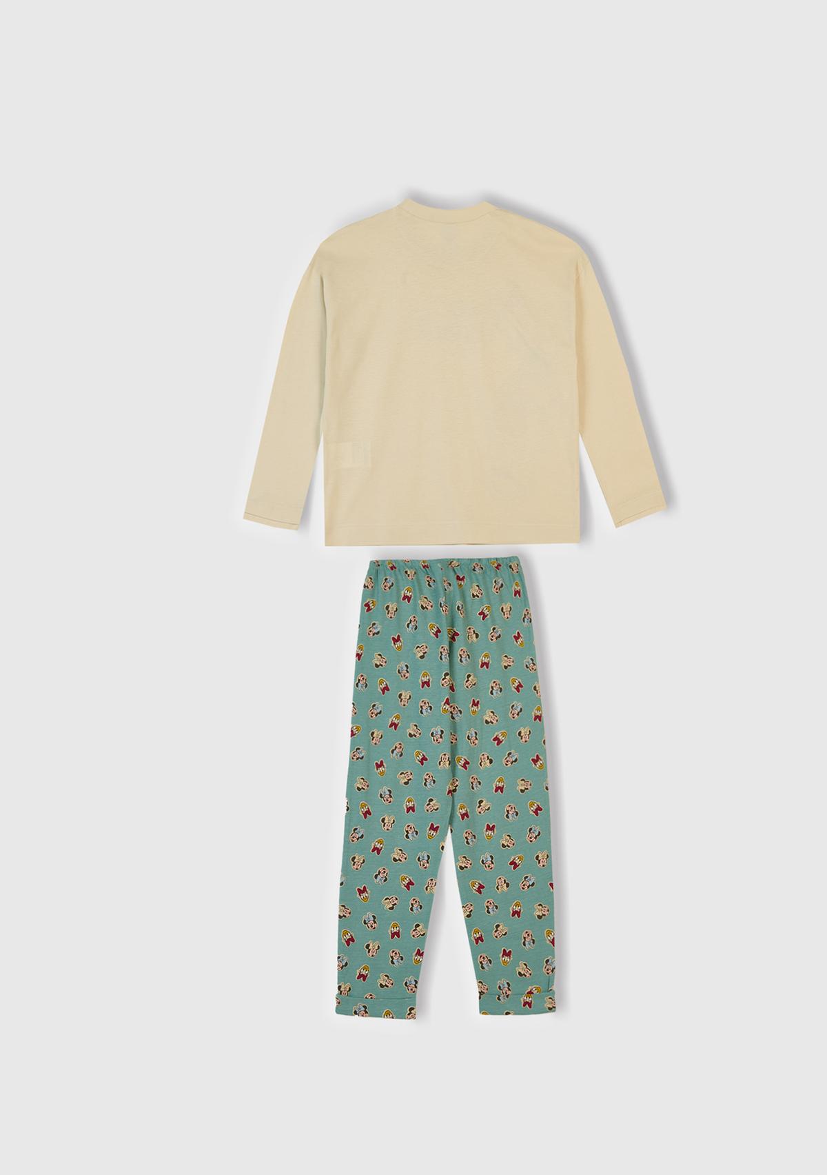 Kız Çocuk Krem Üstü Disney Baskılı Altı Desenli Paçası Kıvrık Pijama Takımı