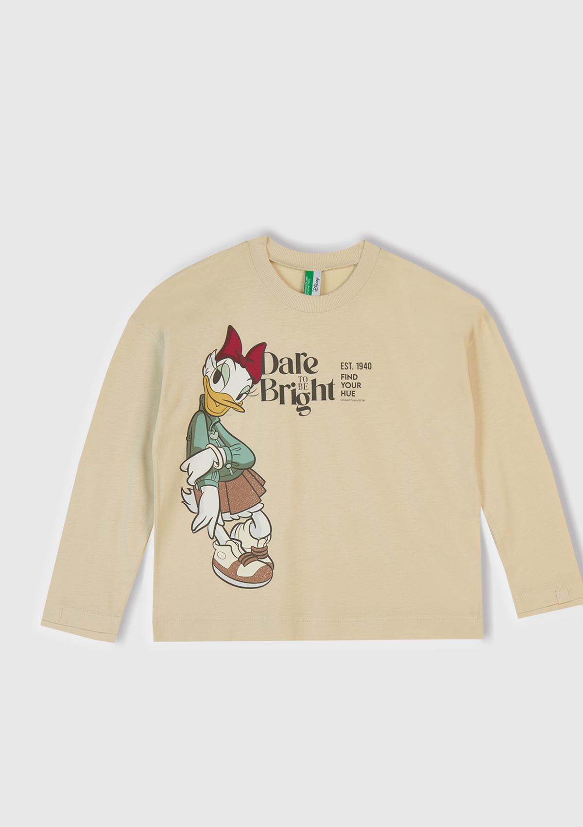 Kız Çocuk Krem Üstü Disney Baskılı Altı Desenli Paçası Kıvrık Pijama Takımı