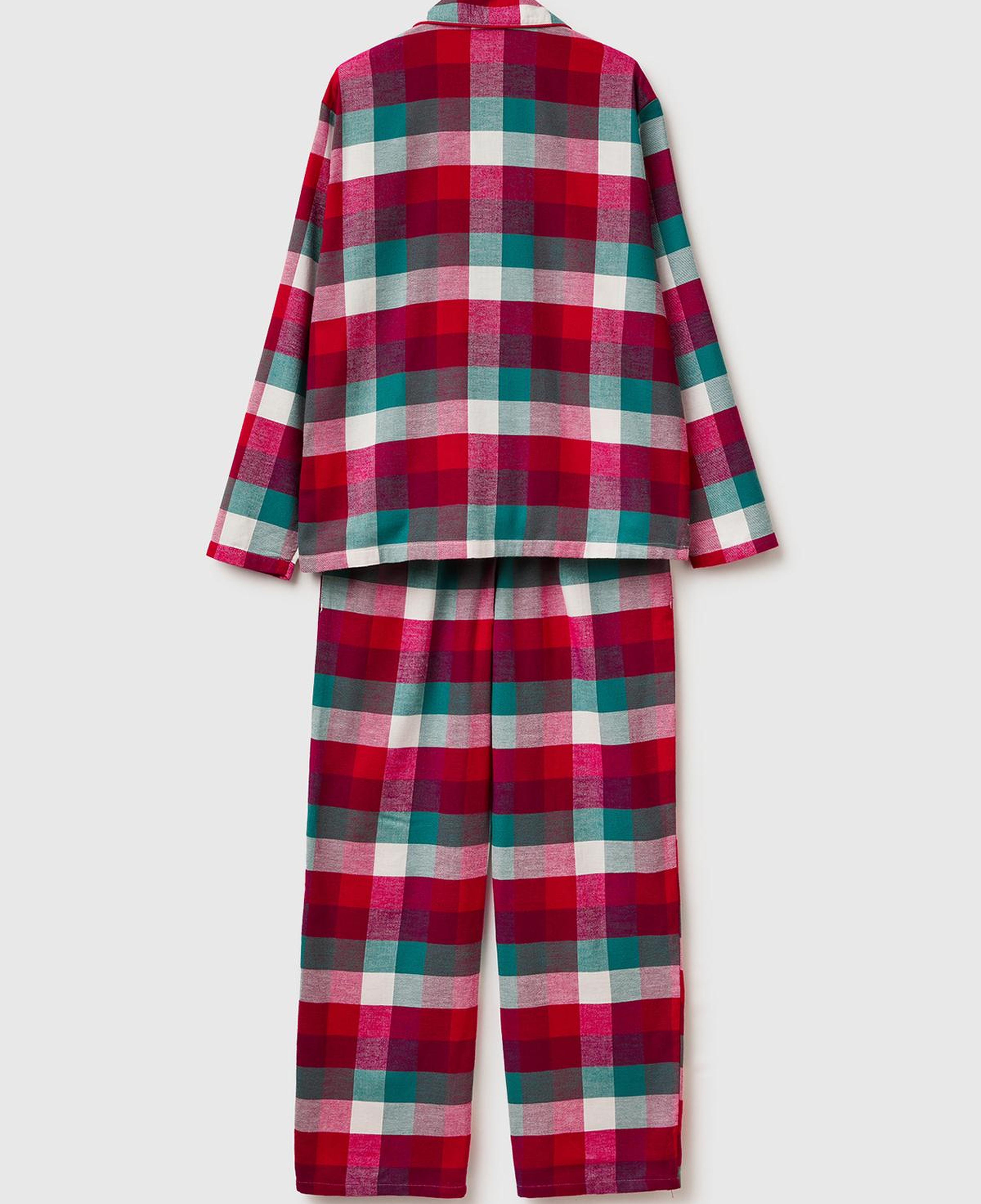 Kadın Kırmızı Ekoseli %100 Koton Desenli Pijama Takımı