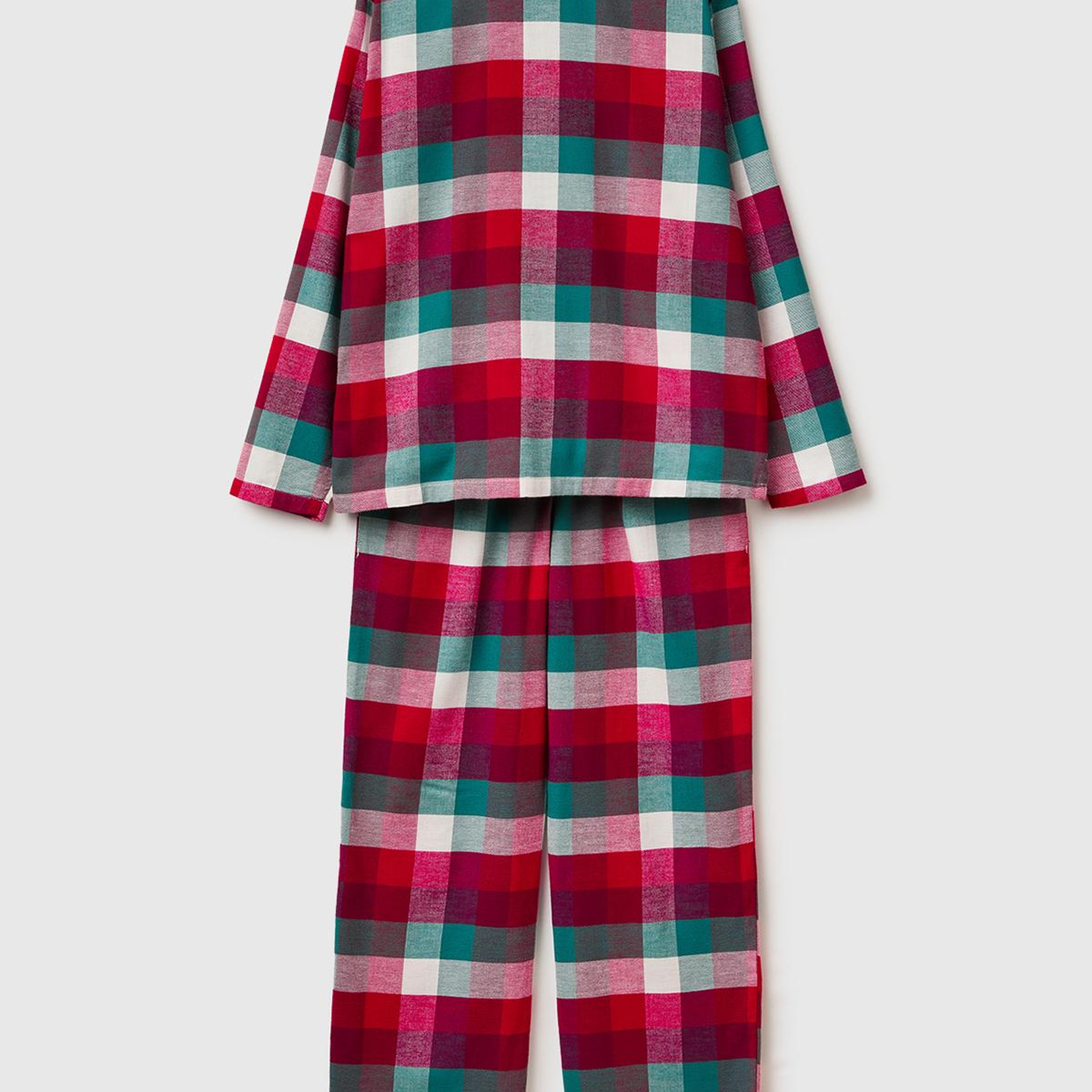 Kadın Kırmızı Ekoseli %100 Koton Desenli Pijama Takımı