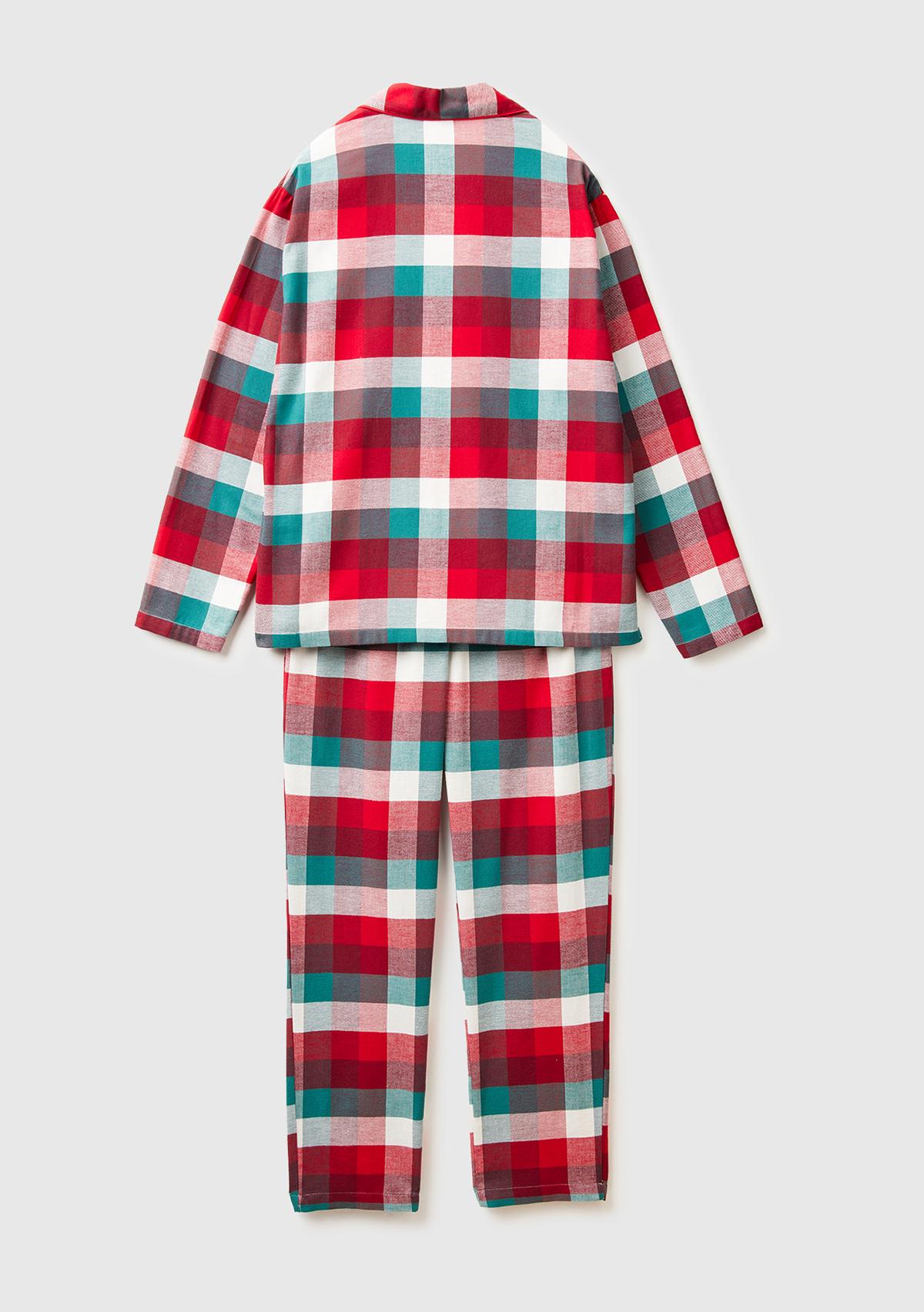 Erkek Kırmızı Ekoseli %100 Koton Ekoseli Pijama Takımı