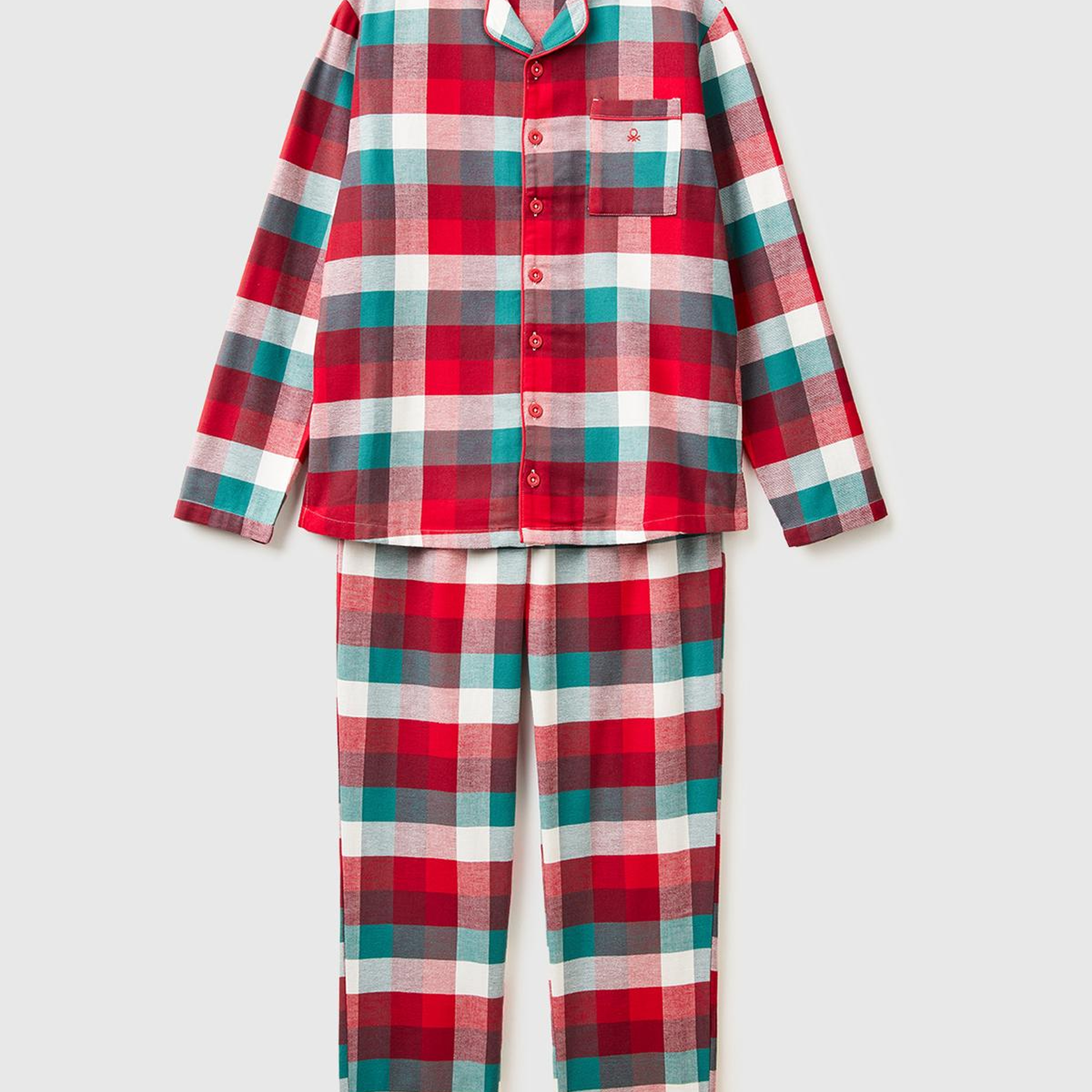 Erkek Kırmızı Ekoseli %100 Koton Ekoseli Pijama Takımı