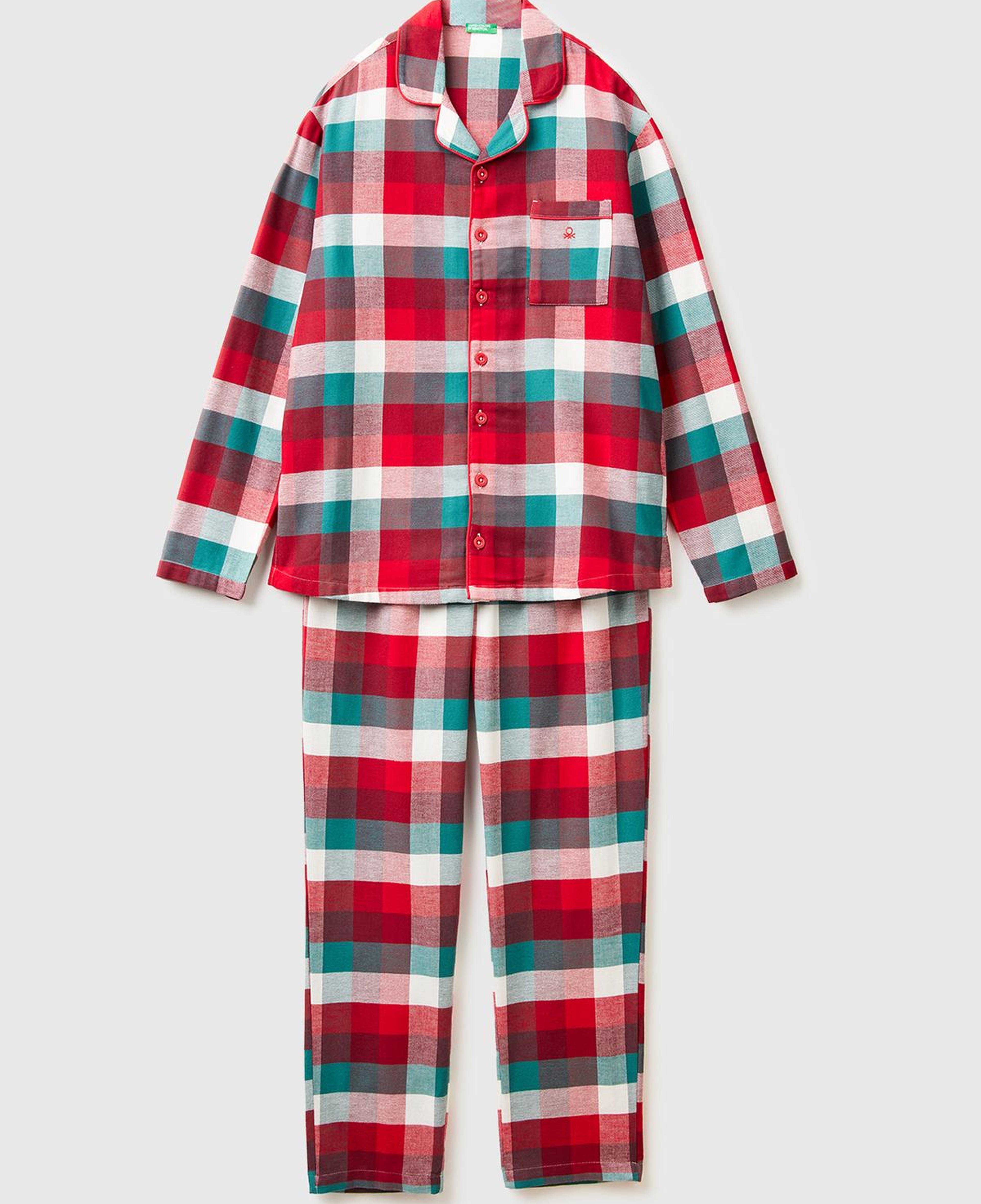Erkek Kırmızı Ekoseli %100 Koton Ekoseli Pijama Takımı