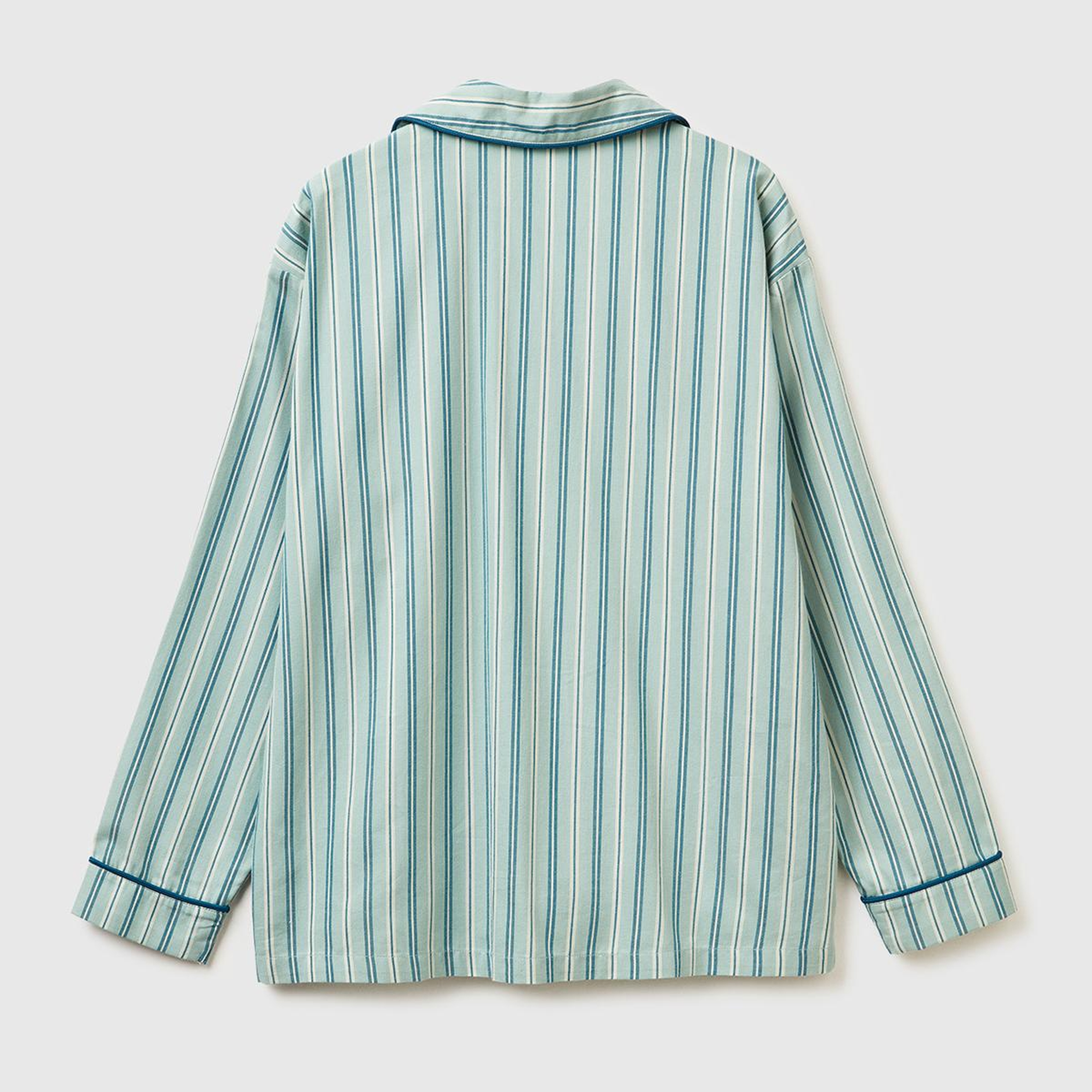 Kadın Turkuaz %100 Pamuk Kare Desenli Logolu Gömlek Yaka Pijama Üstü