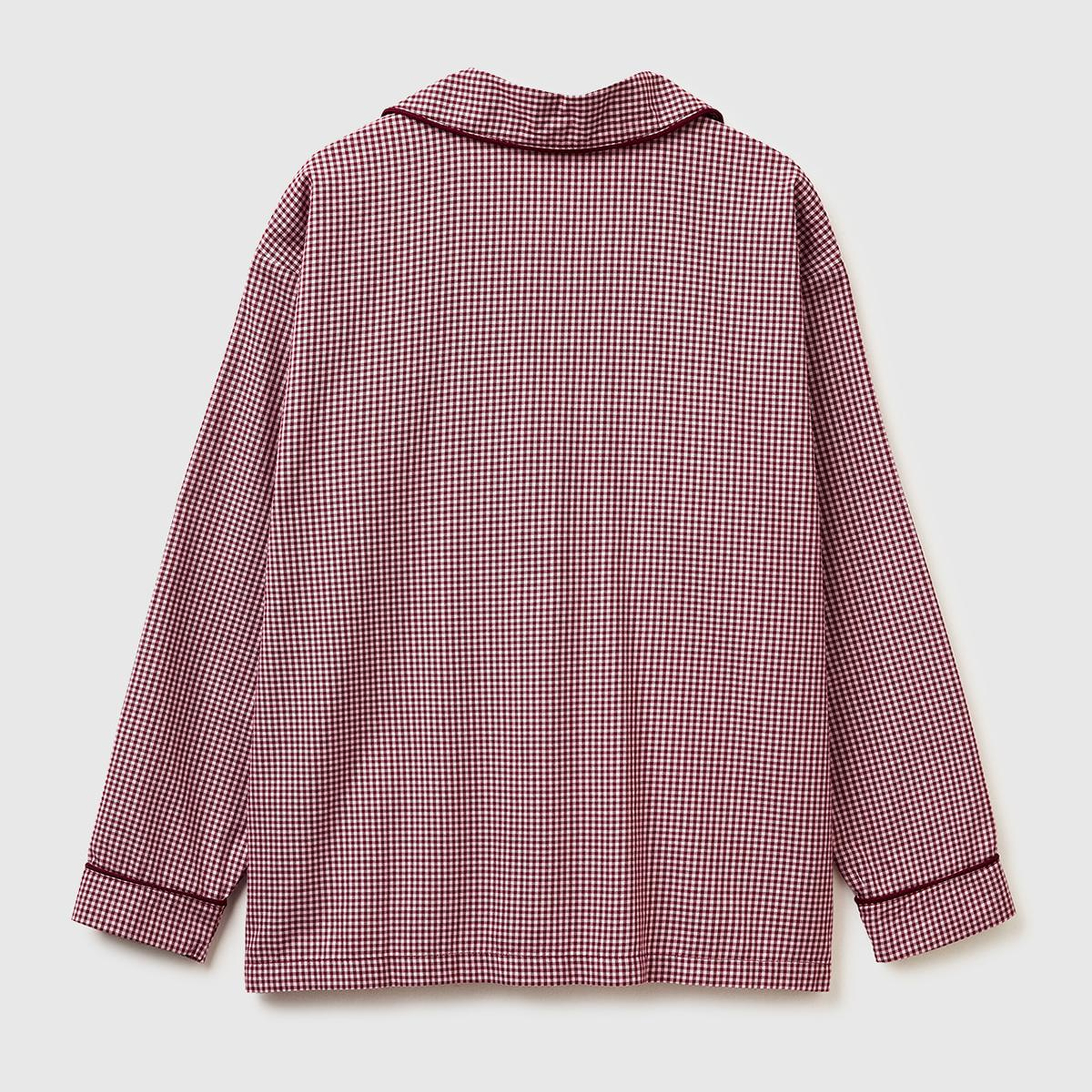 Kadın Mor %100 Pamuk Kare Desenli Logolu Gömlek Yaka Pijama Üstü