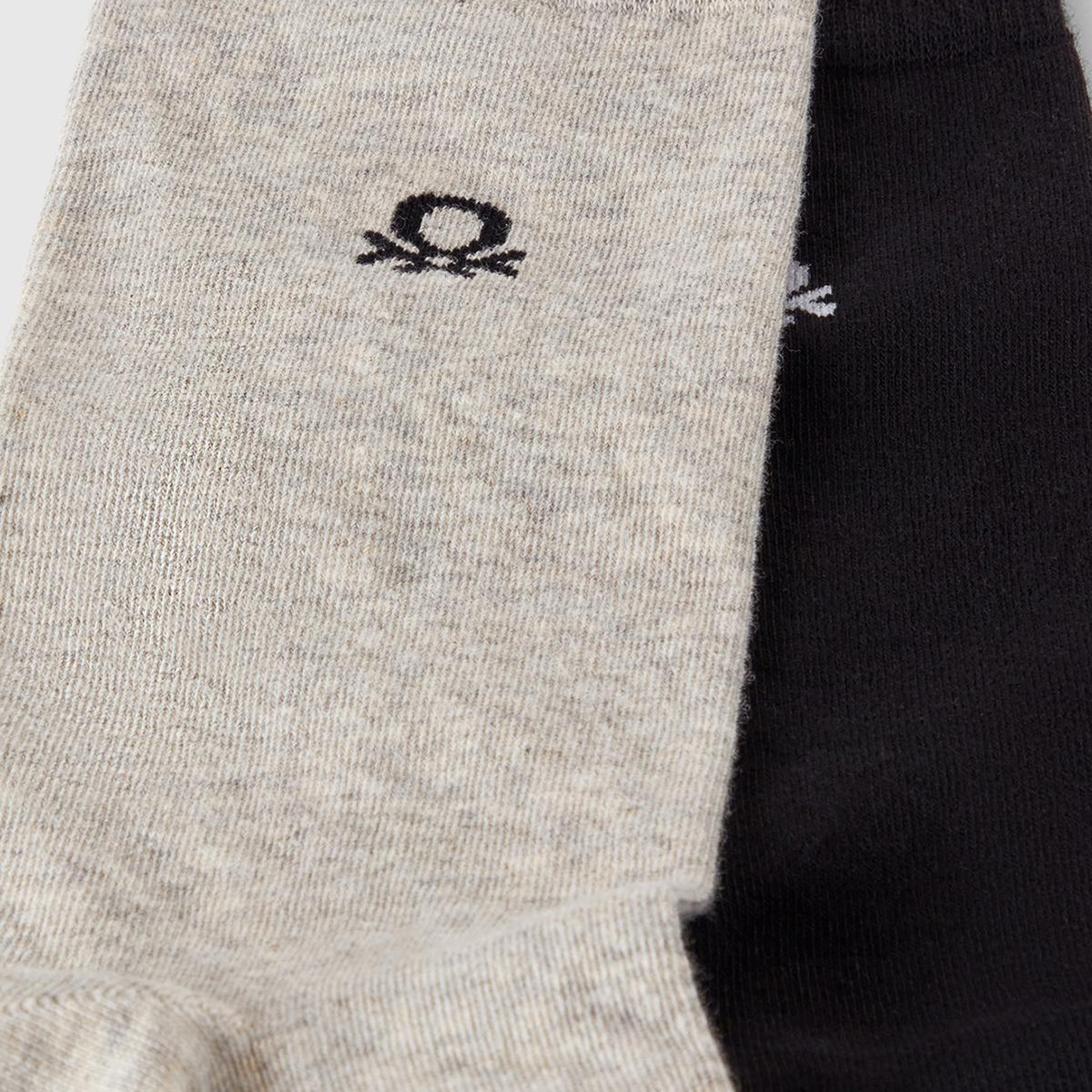 Unisex Krem-Siyah Pamuk Karışımlı Logo Detaylı 2'li Uzun Çorap Seti