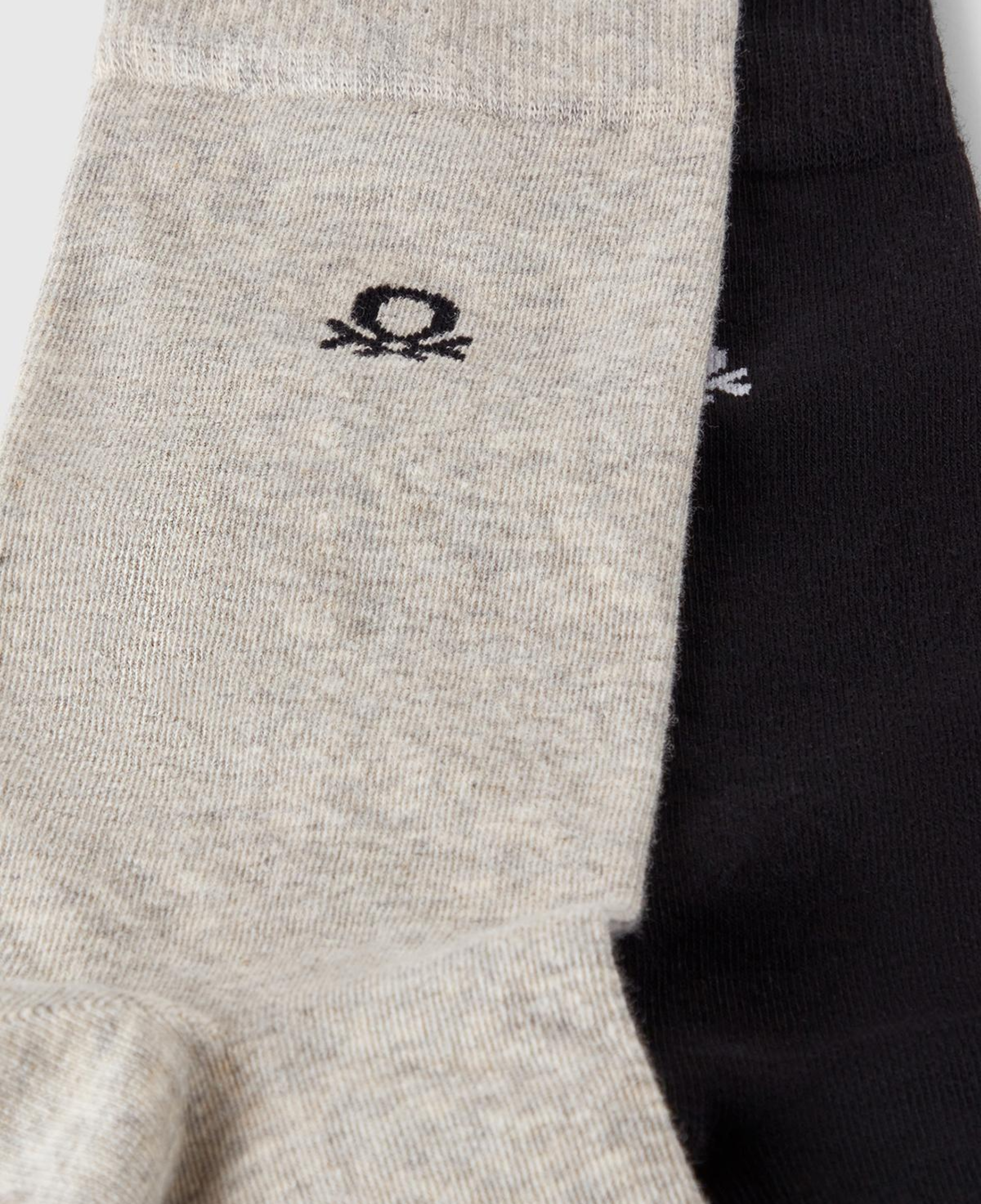 Unisex Krem-Siyah Pamuk Karışımlı Logo Detaylı 2'li Uzun Çorap Seti