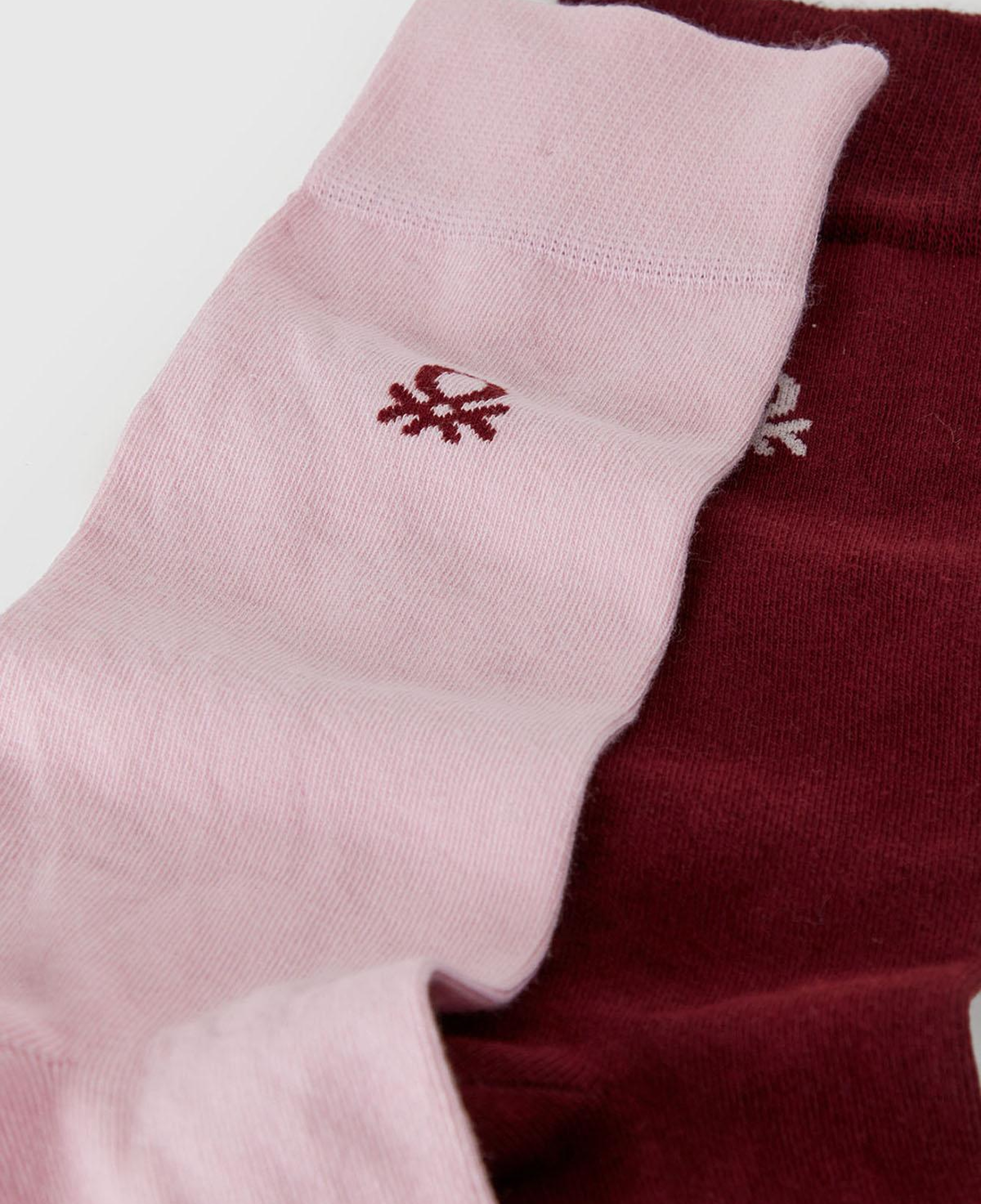 Unisex Pembe-Bordo Pamuk Karışımlı Logo Detaylı 2'li Uzun Çorap Seti
