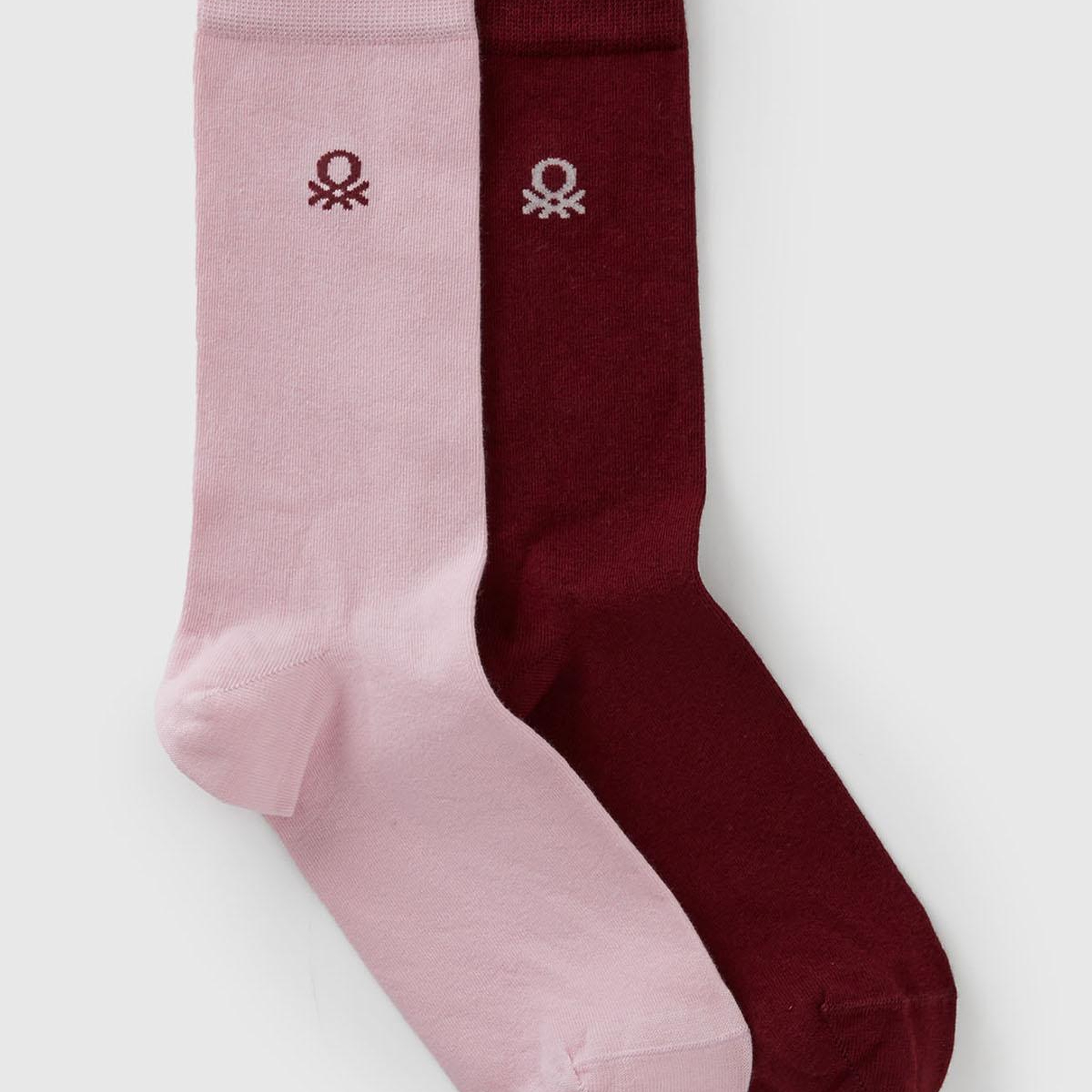 Unisex Pembe-Bordo Pamuk Karışımlı Logo Detaylı 2'li Uzun Çorap Seti
