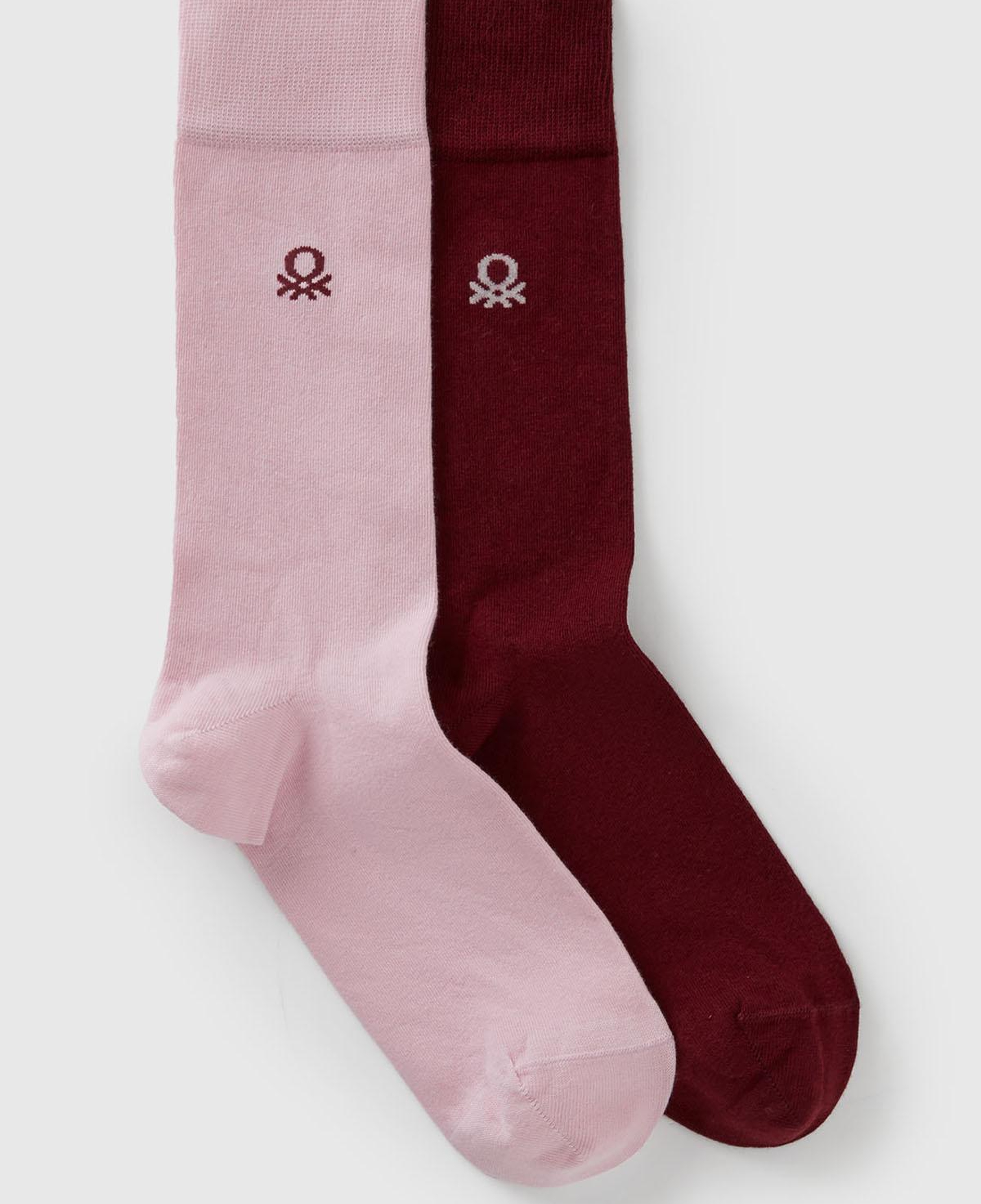 Unisex Pembe-Bordo Pamuk Karışımlı Logo Detaylı 2'li Uzun Çorap Seti