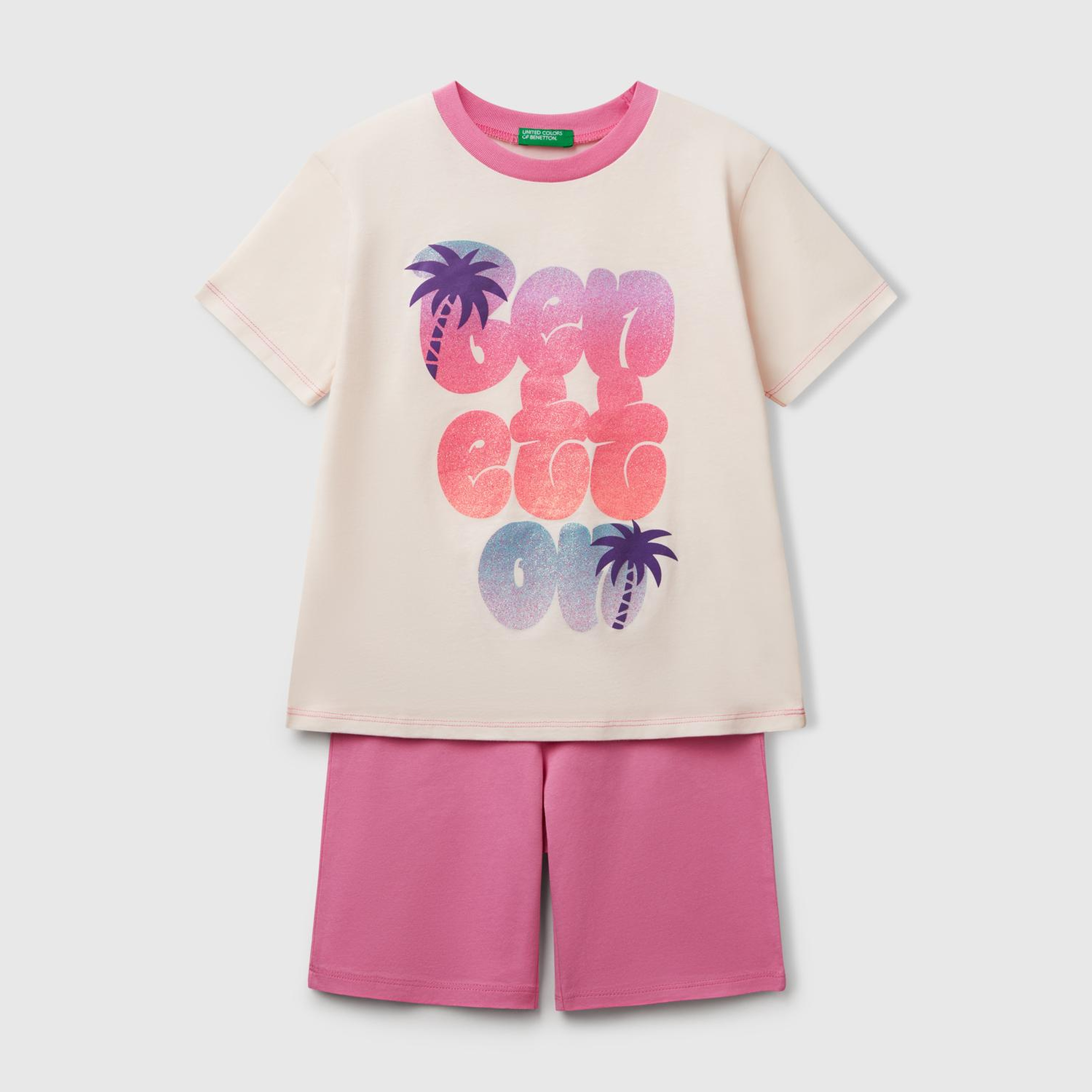 Erkek Çocuk Pembe Yazı Baskılı T-Shirt ve Şort Pijama Takım