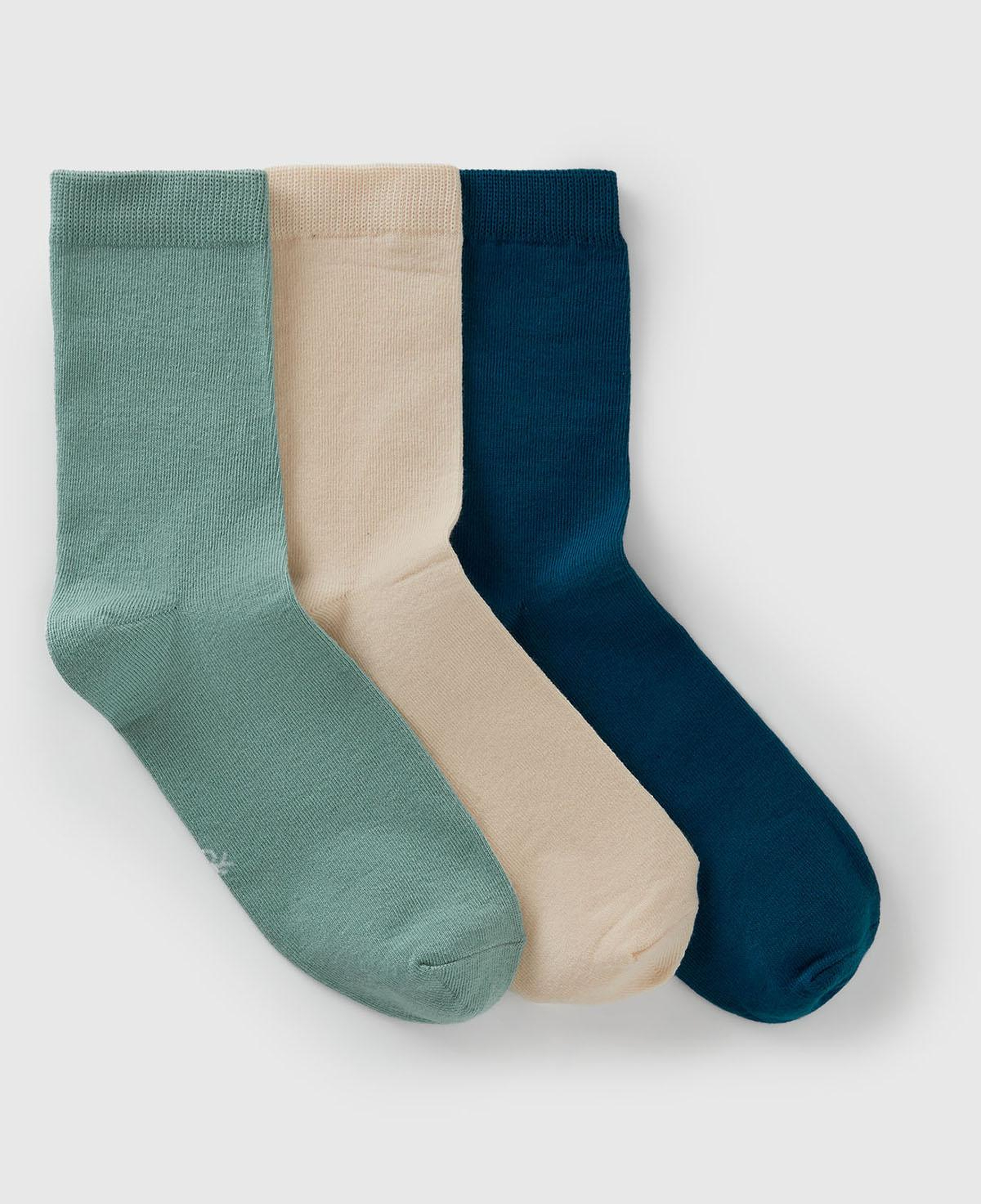 Unisex Krem-Yeşil-Mavi 3'lü Soket Çorap