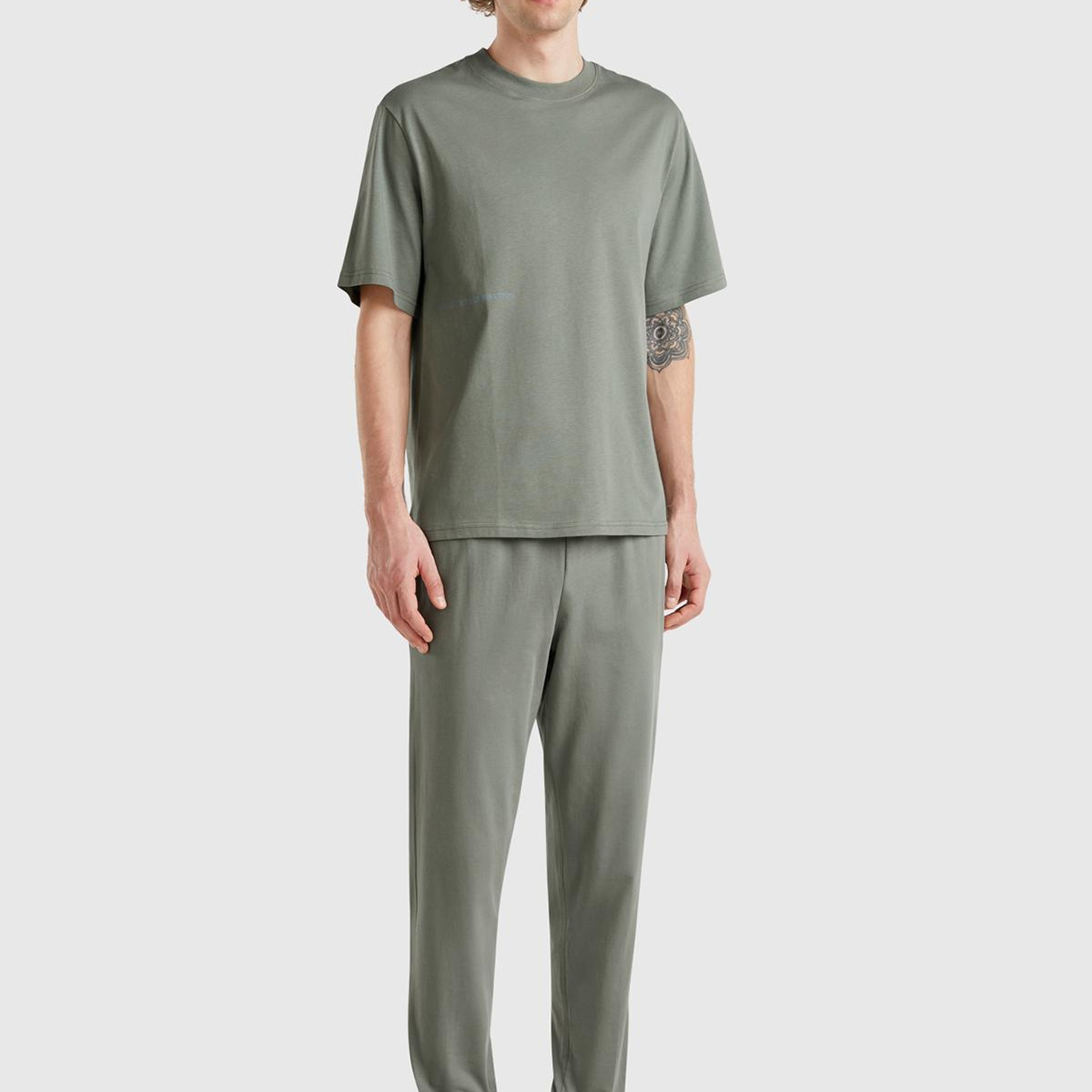 Erkek Soluk Yeşil %100 Koton Benetton Yazılı T-Shirt