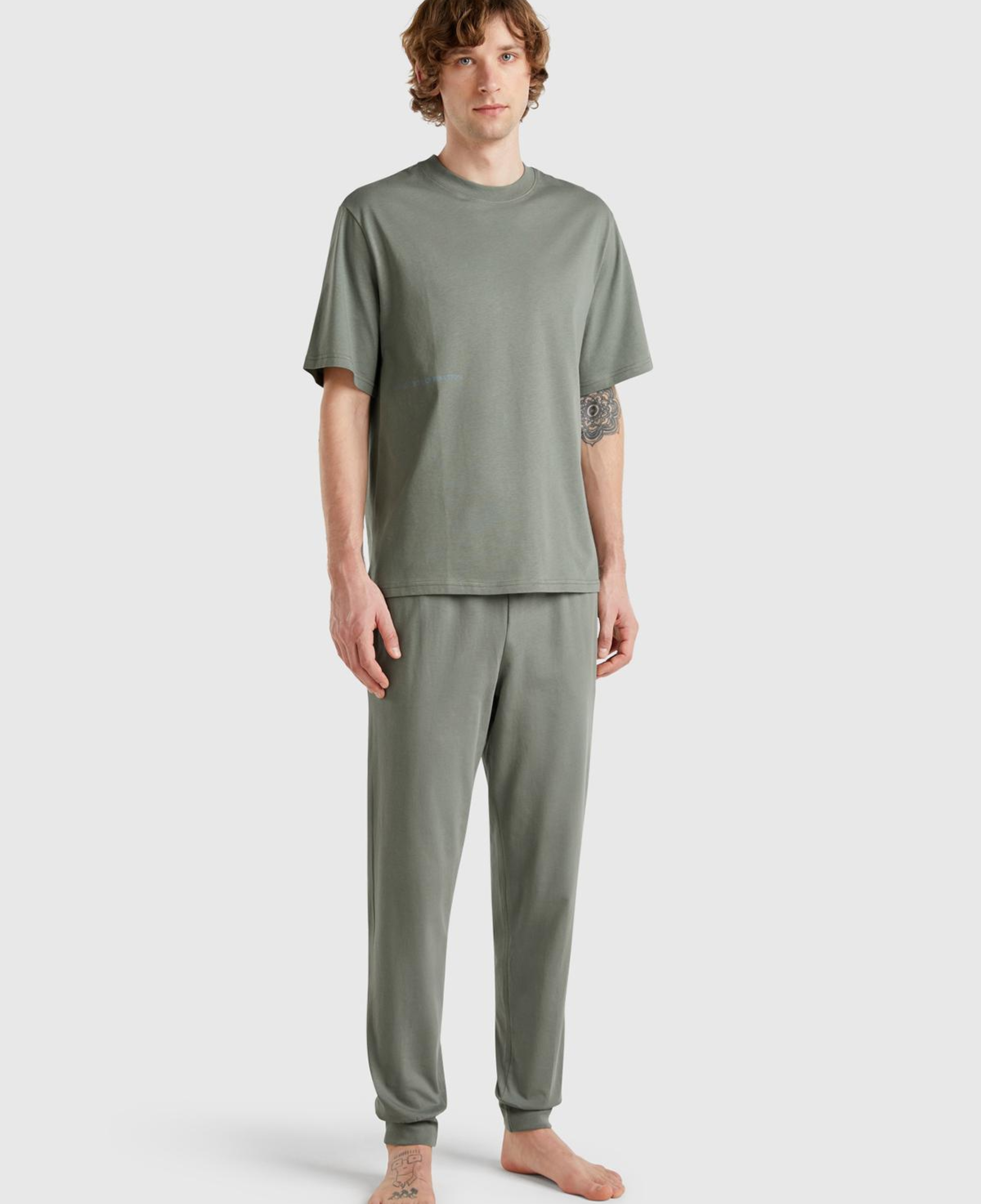 Erkek Soluk Yeşil %100 Koton Benetton Yazılı T-Shirt