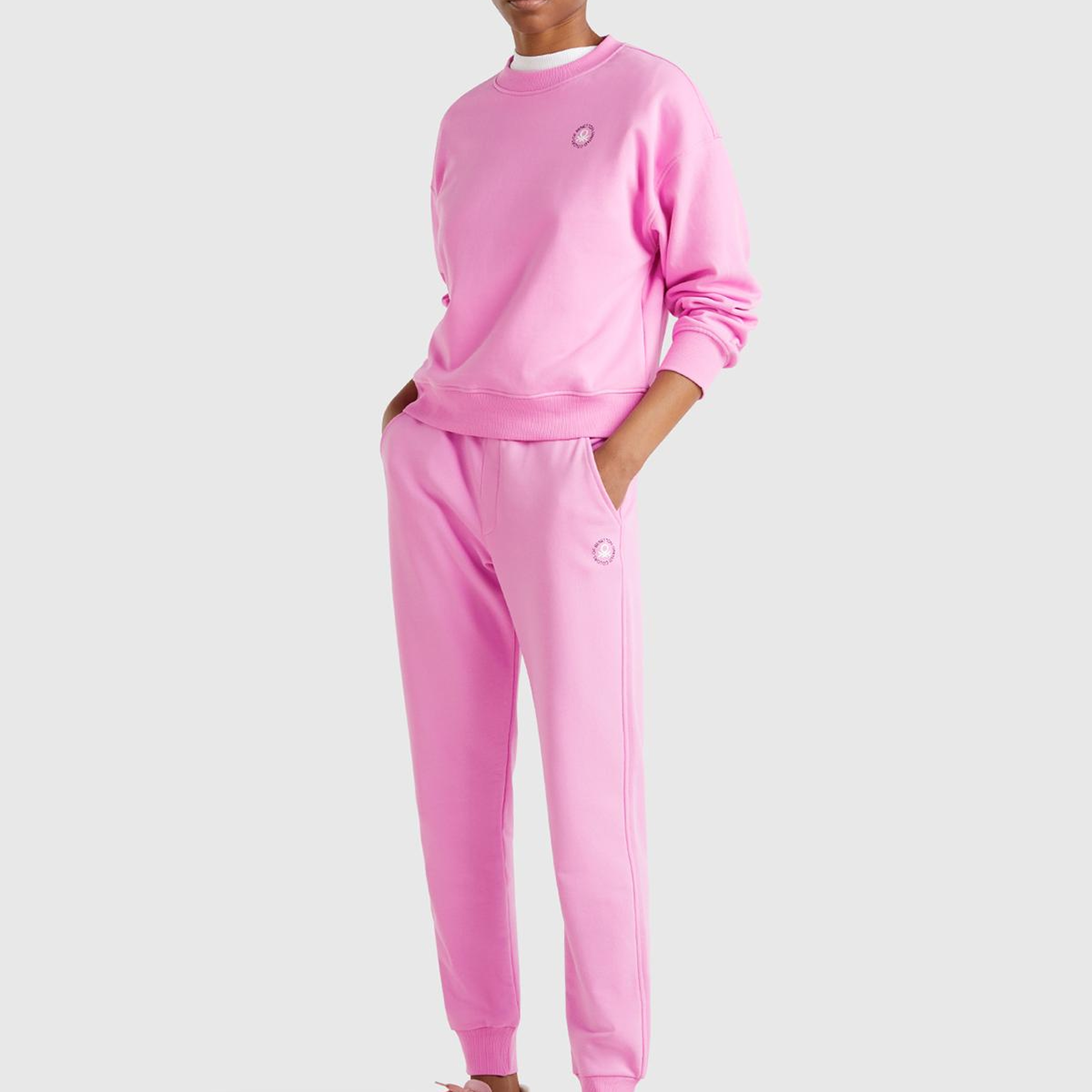 Kadın Pembe Pamuk Karışımlı Logo Baskılı Beli Lastikli Jogger Eşofman Altı