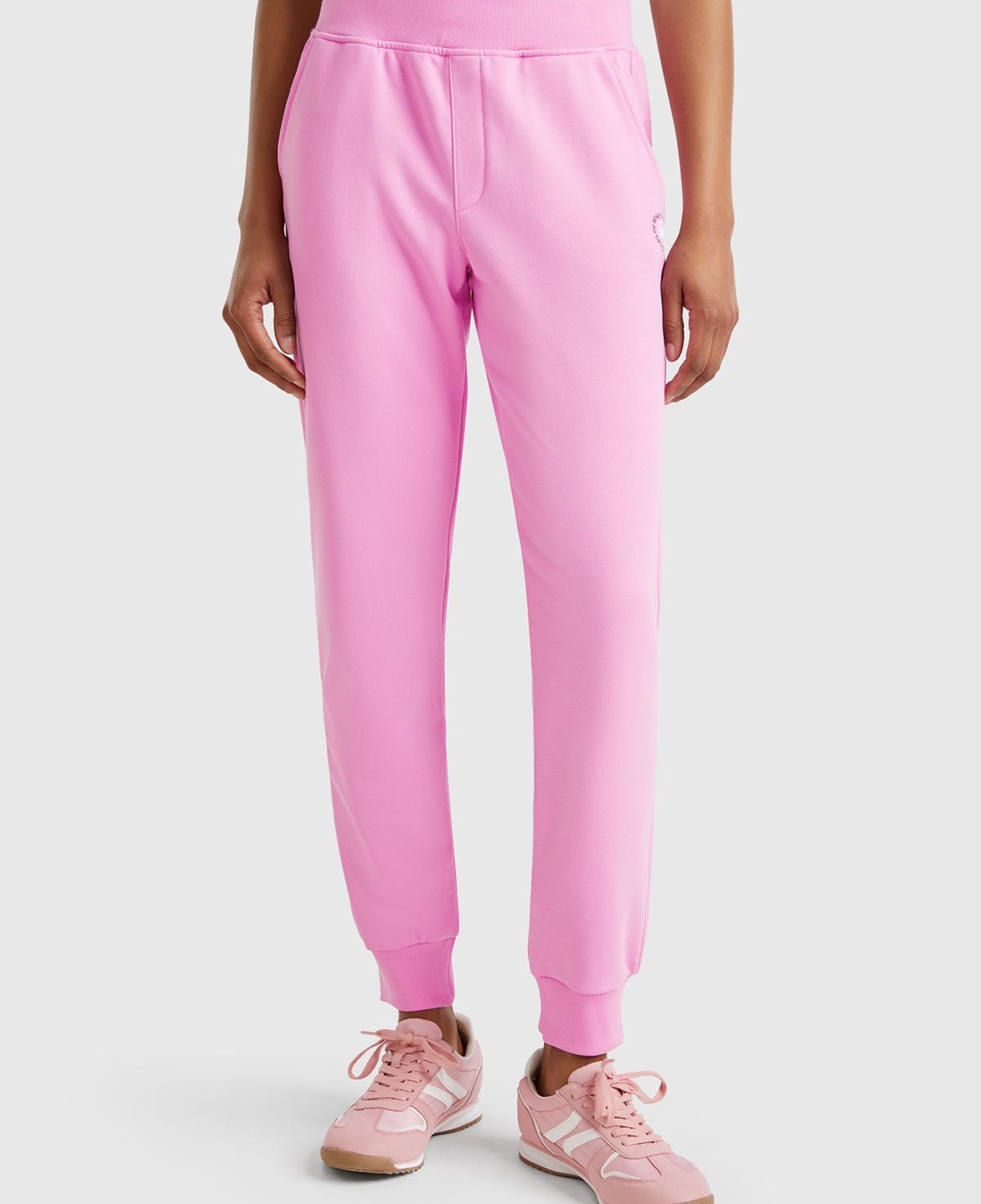 Kadın Pembe Pamuk Karışımlı Logo Baskılı Beli Lastikli Jogger Eşofman Altı