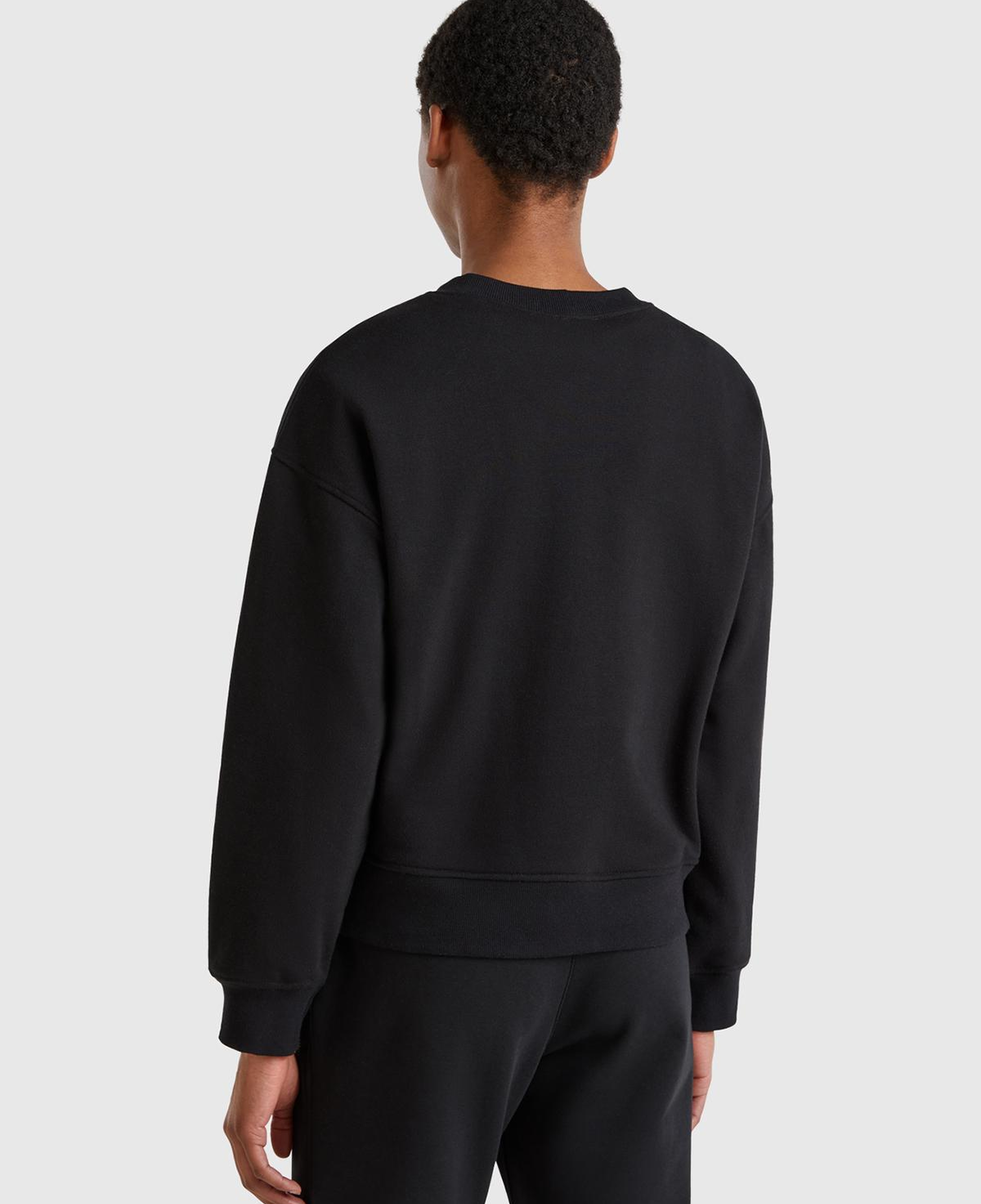 Kadın Siyah Pamuk Karışımlı Logo Baskılı Bisiklet Yaka Sweatshirt