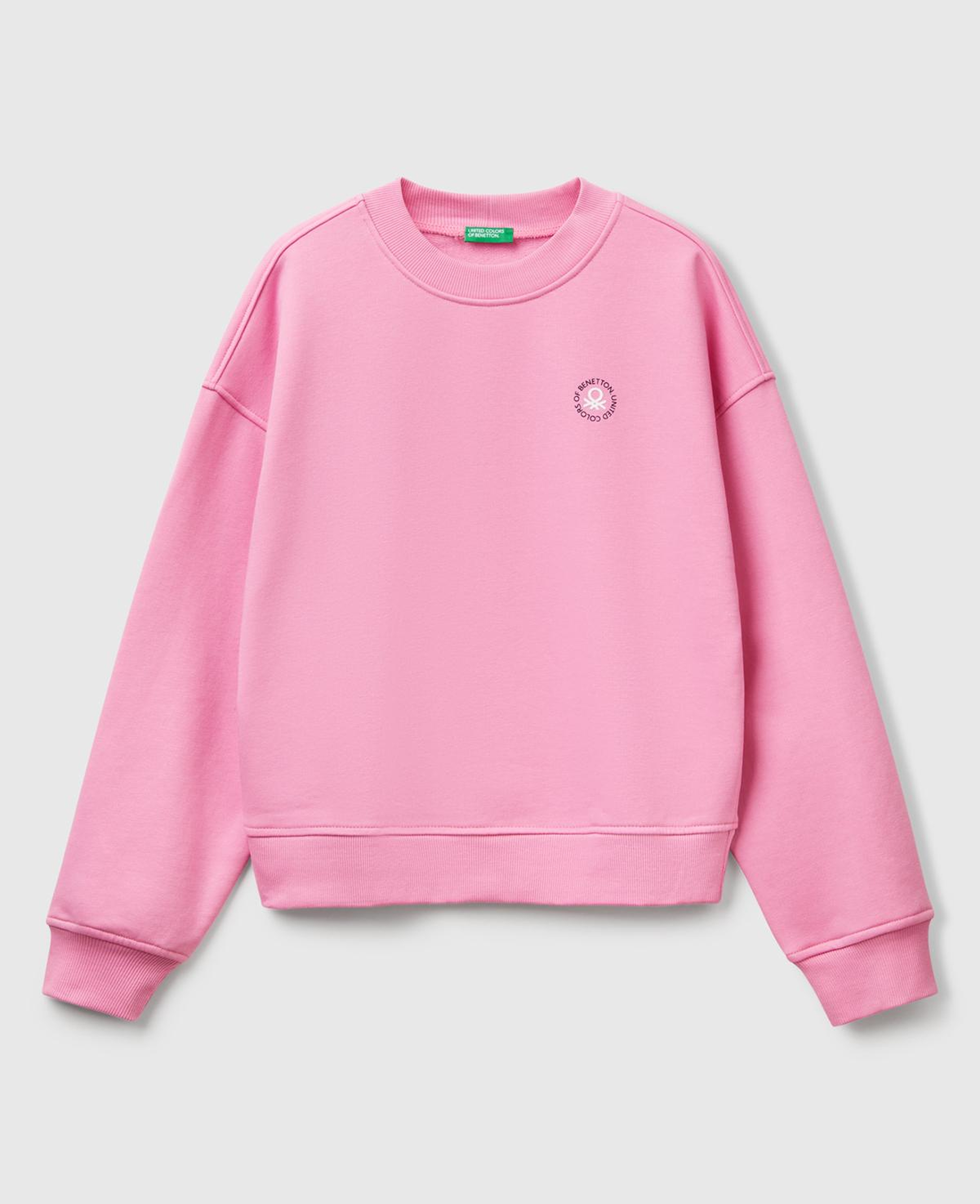 Kadın Pembe Pamuk Karışımlı Logo Baskılı Bisiklet Yaka Sweatshirt