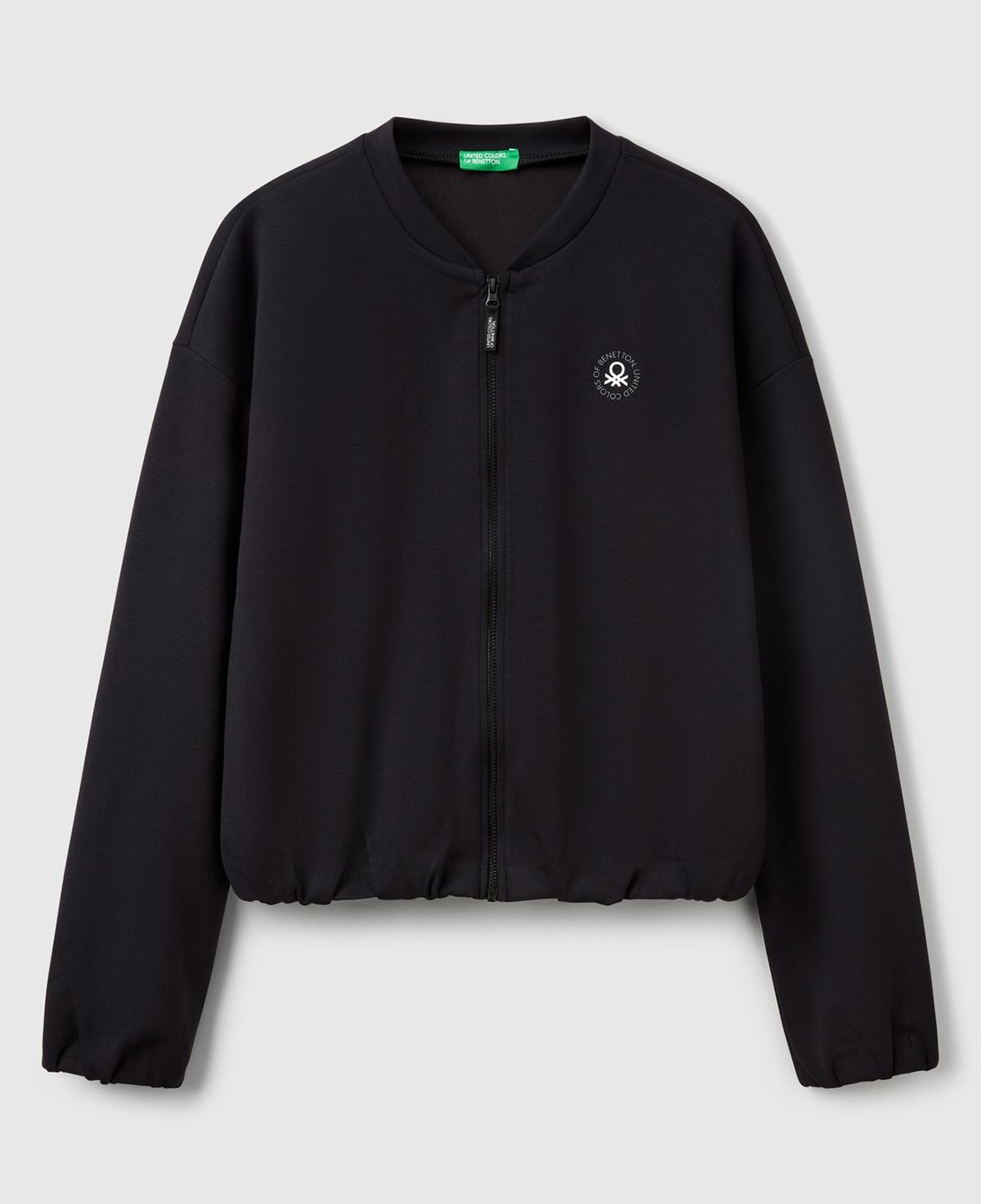 Kadın Siyah Logo Baskılı Önü Fermuarlı Beli Lastikli Sweatshirt