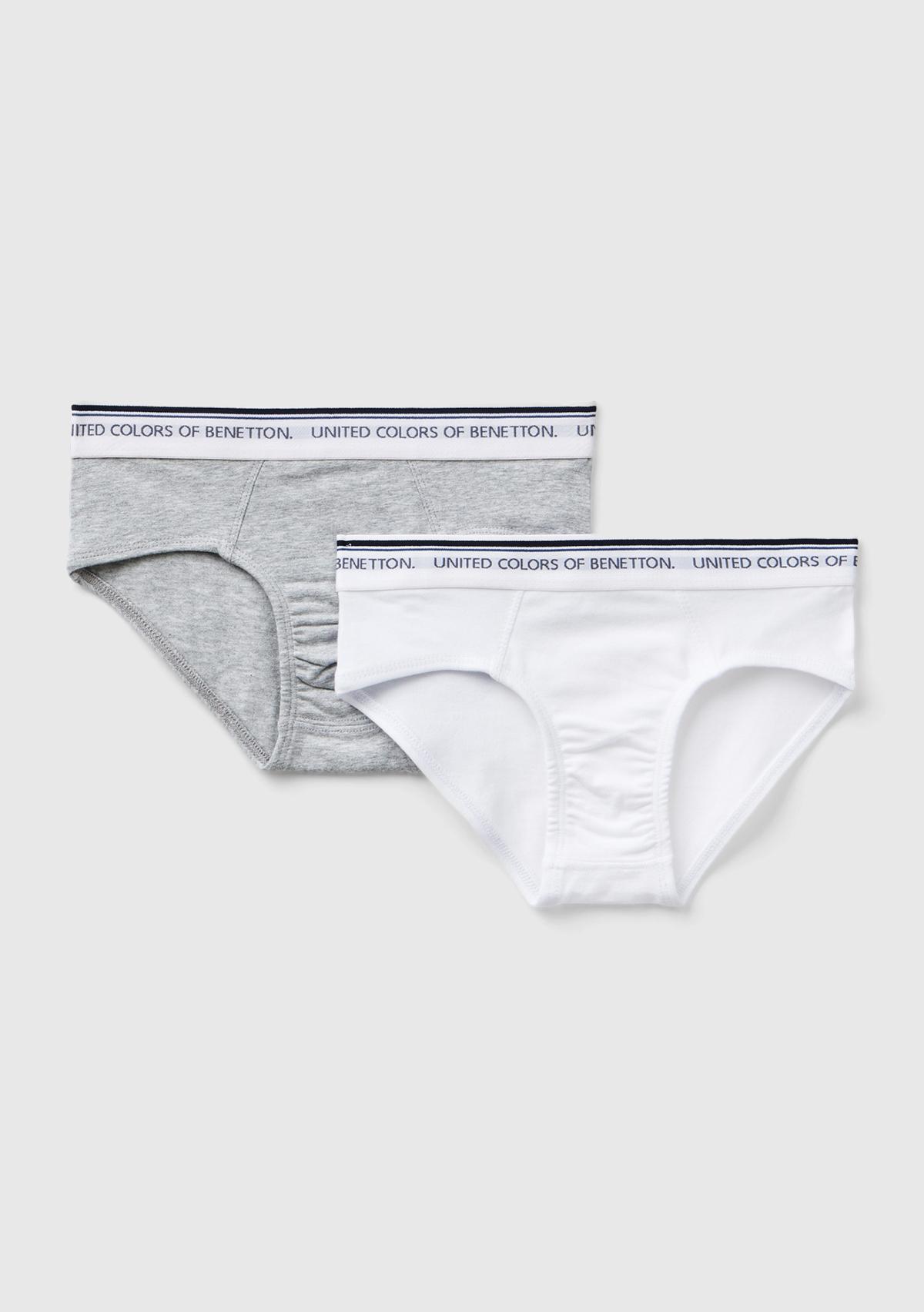 Erkek Çocuk Gri Beli Logo Baskılı Düz Renk 2'li Slip Seti