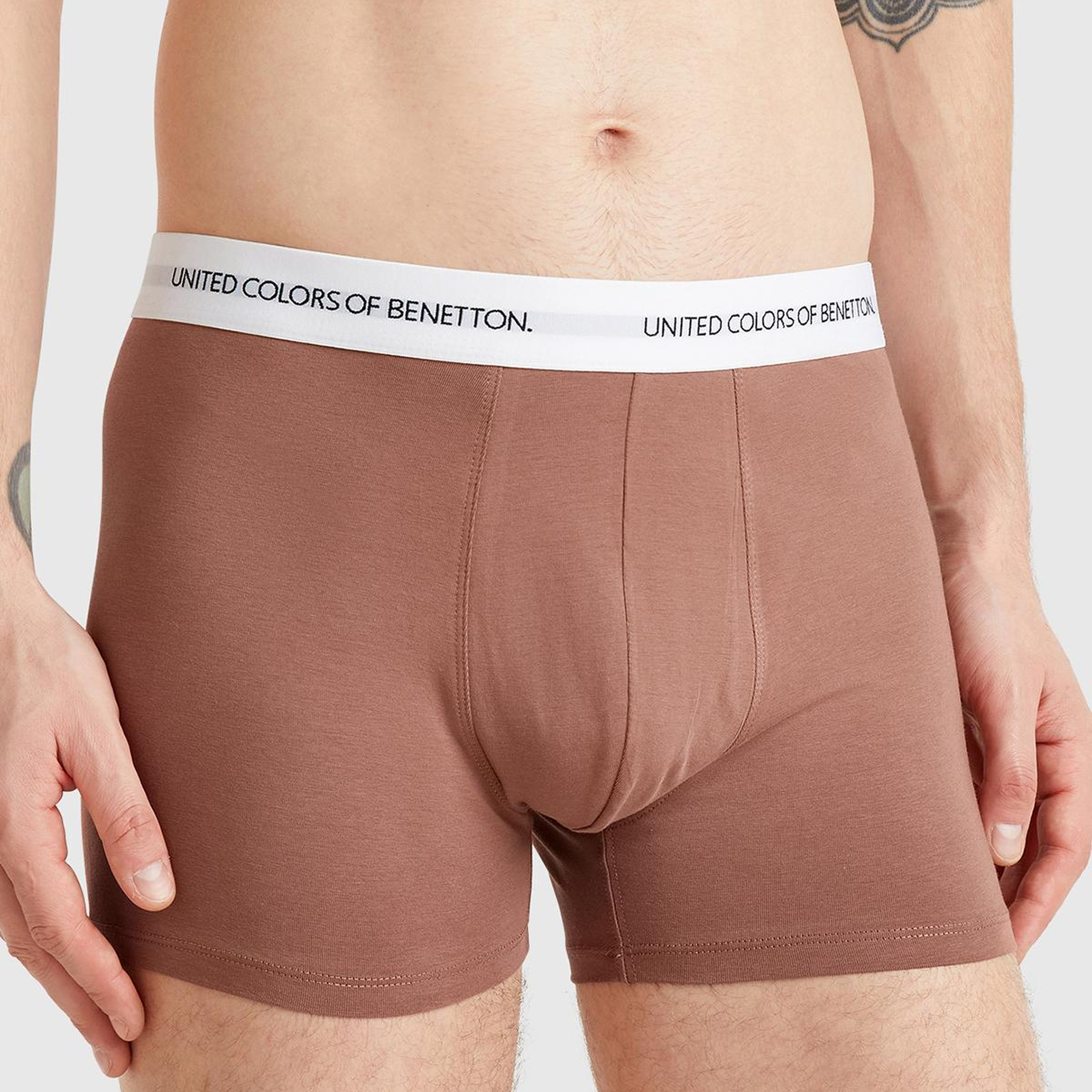 Erkek Kahverengi Benetton Yazı Şeritli Koton Boxer