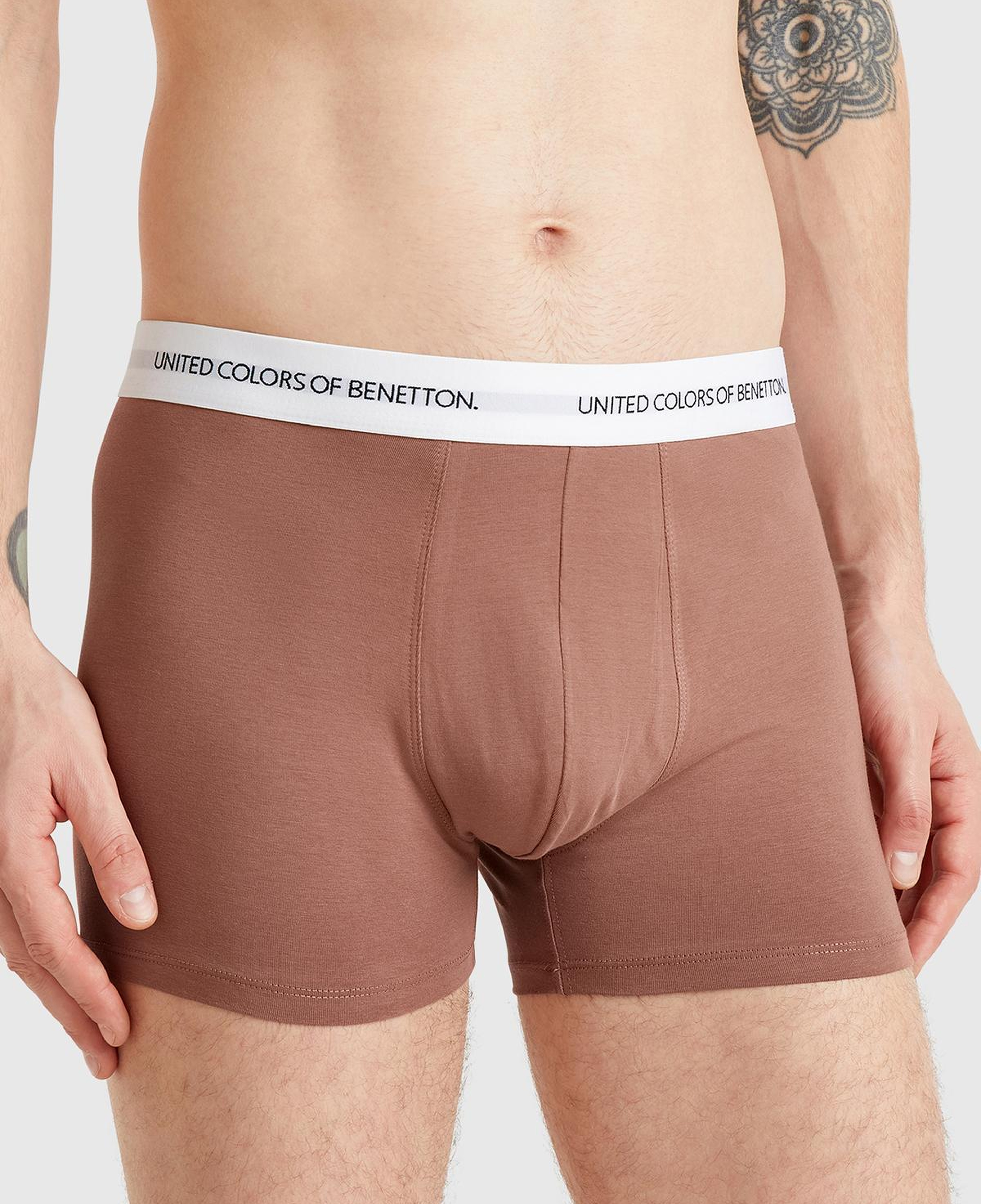 Erkek Kahverengi Benetton Yazı Şeritli Koton Boxer