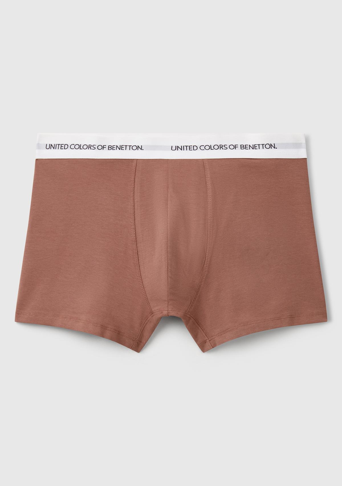Erkek Kahverengi Benetton Yazı Şeritli Koton Boxer