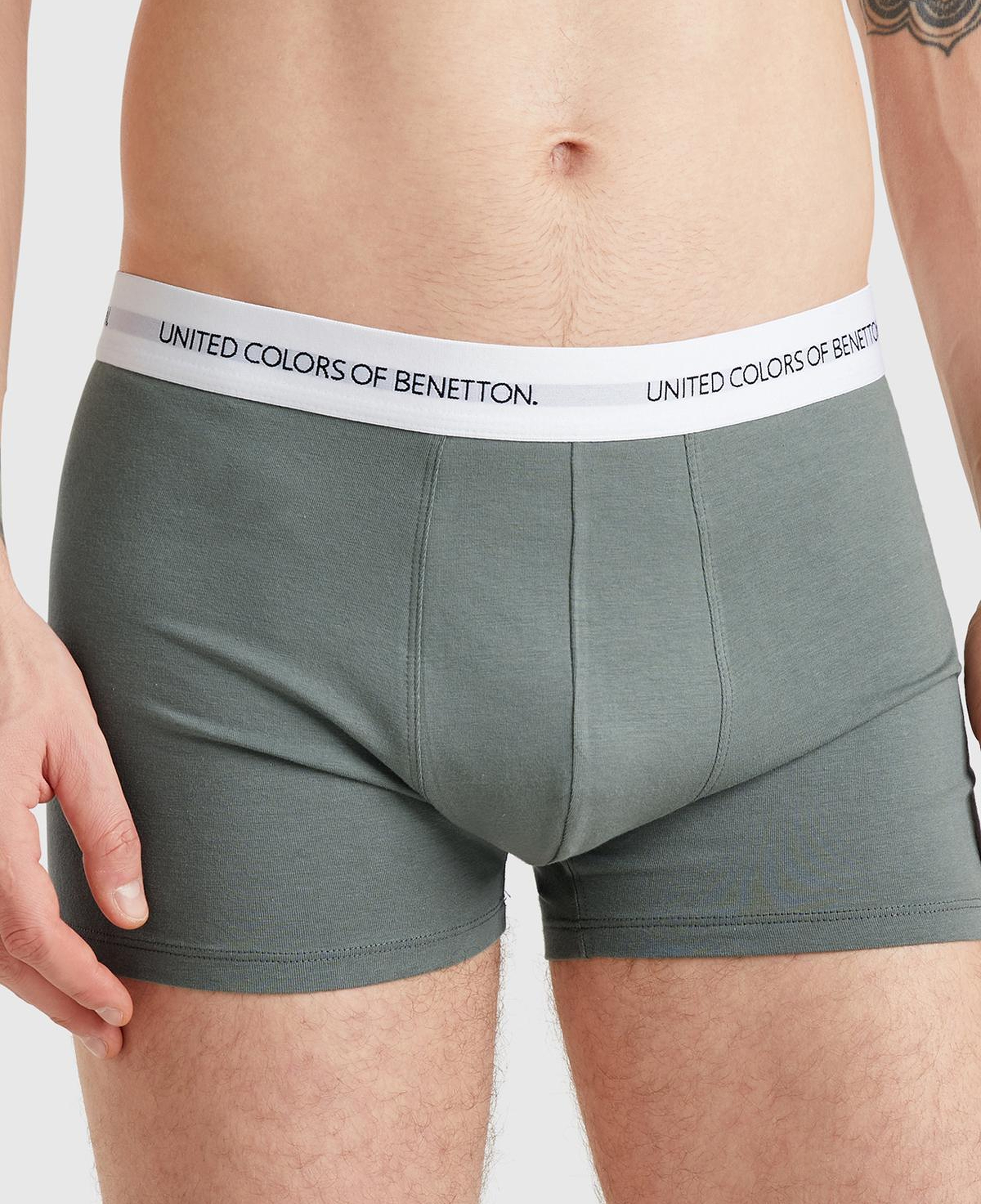 Erkek Soluk Yeşil Benetton Yazı Şeritli Koton Boxer