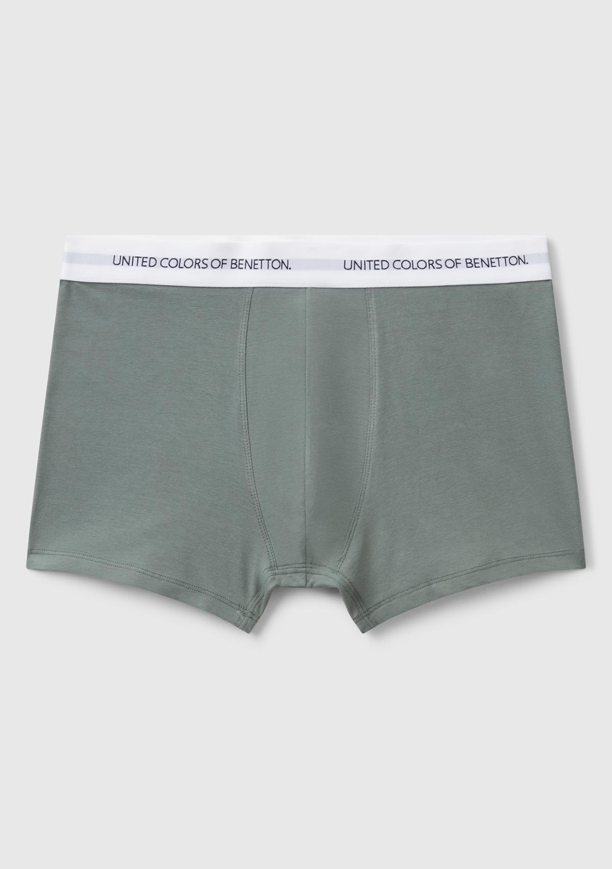 Erkek Soluk Yeşil Benetton Yazı Şeritli Koton Boxer