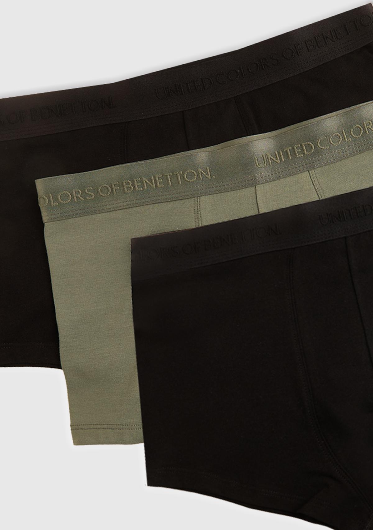 Erkek Siyah Pamuk Karışımlı Logo Bantlı 3'lü Boxer Seti