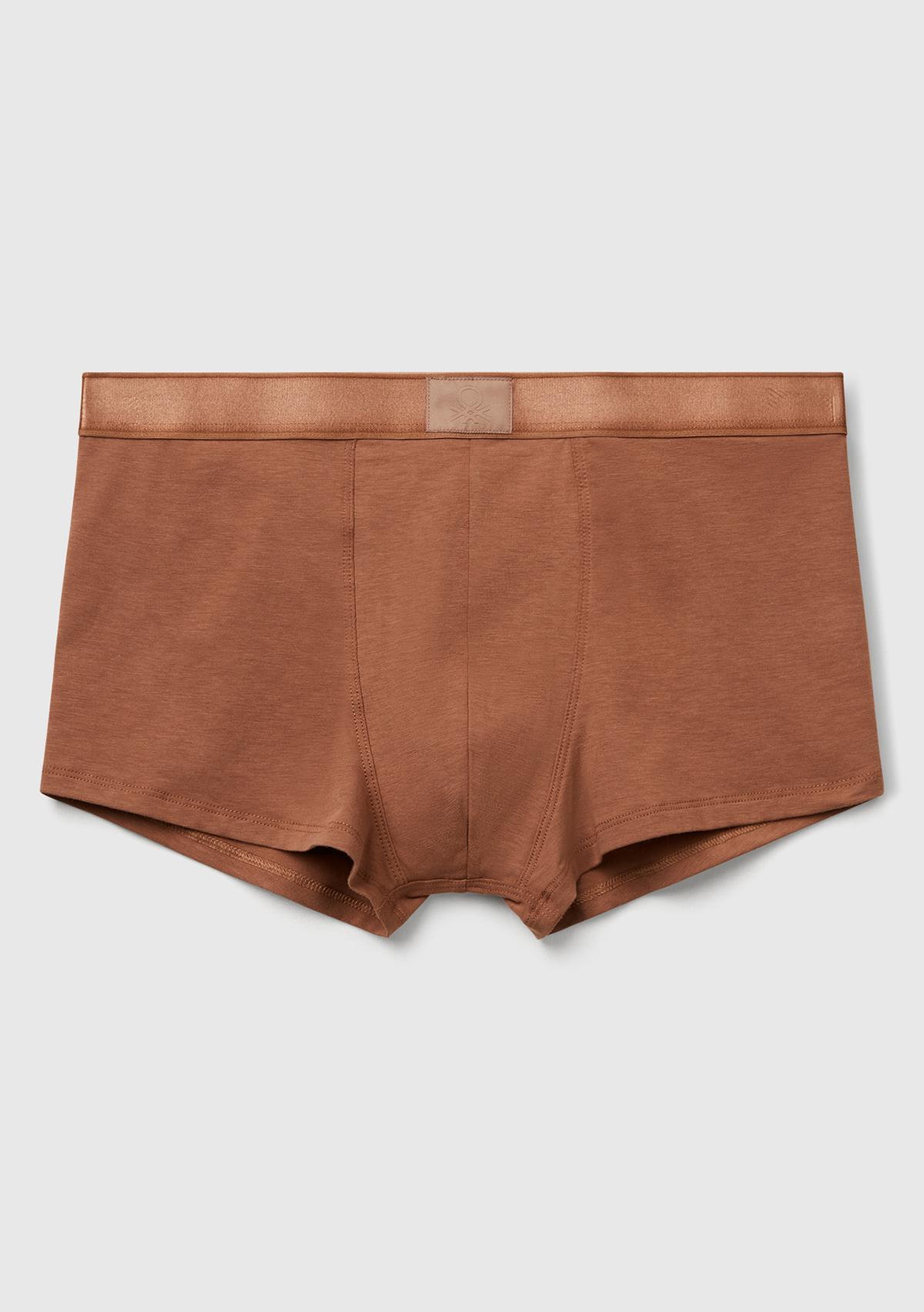 Erkek Kahverengi Pamuk Karışımlı Beli Logo Baskılı Boxer