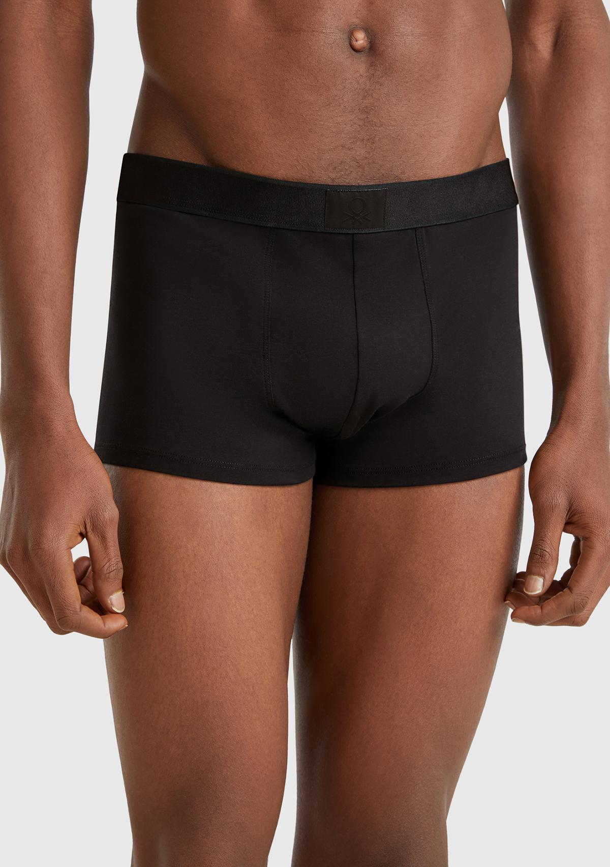Erkek Siyah Pamuk Karışımlı Beli Logo Baskılı Boxer