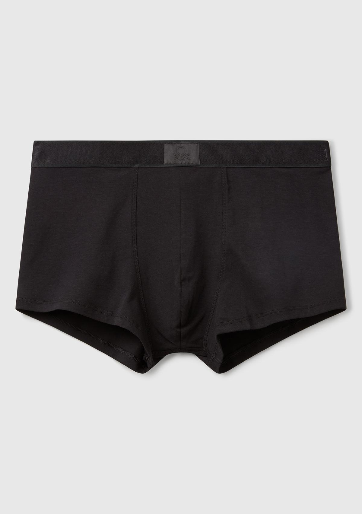 Erkek Siyah Pamuk Karışımlı Beli Logo Baskılı Boxer