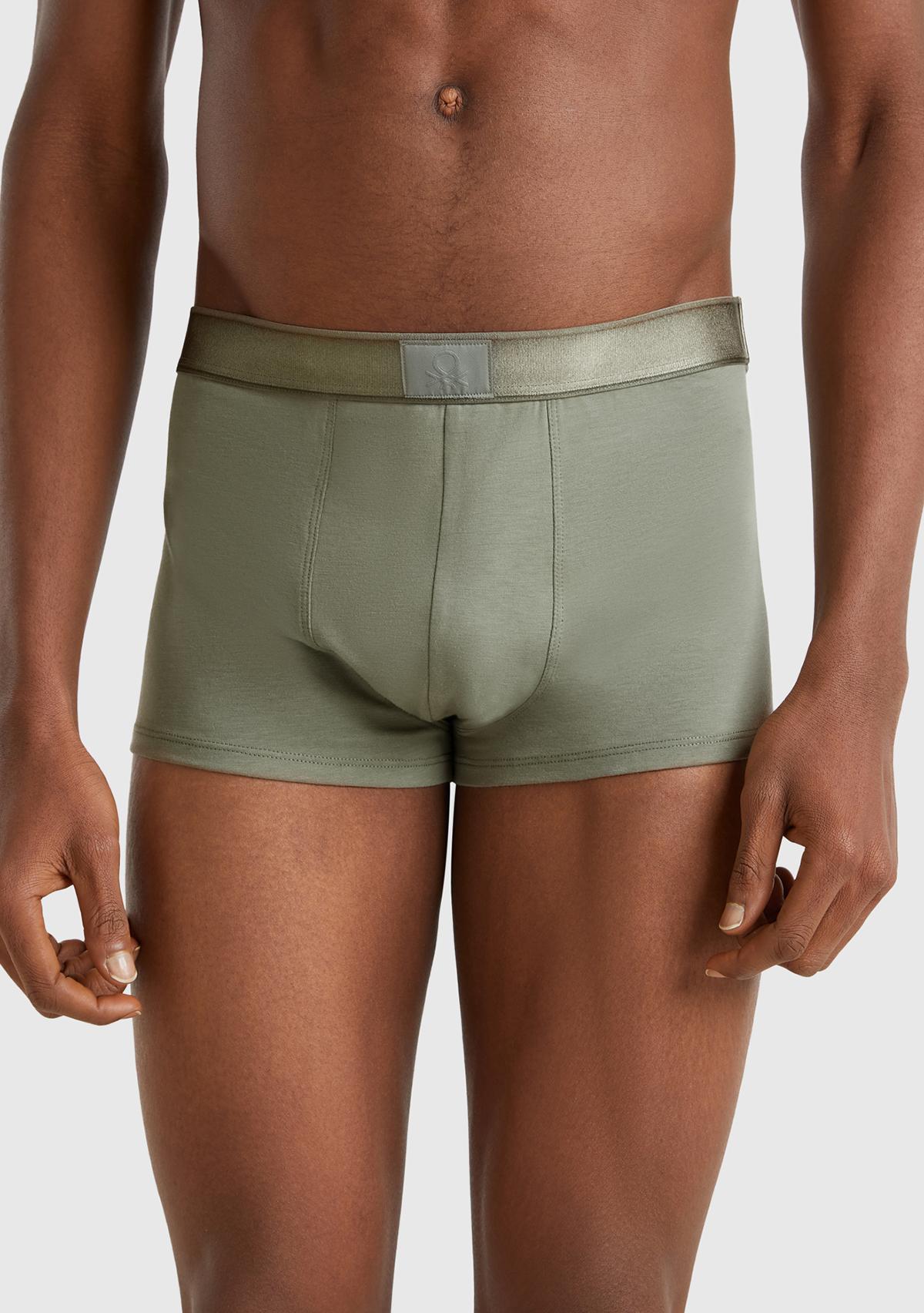 Erkek Soluk Yeşil Pamuk Karışımlı Beli Logo Baskılı Boxer