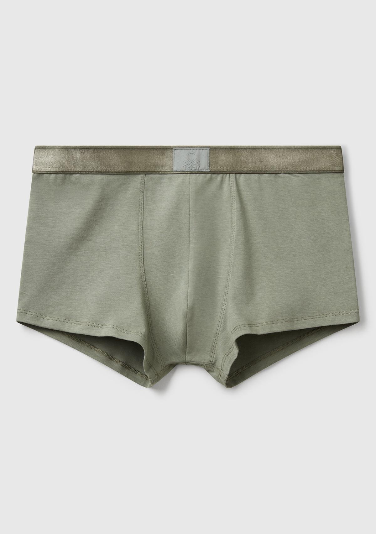Erkek Soluk Yeşil Pamuk Karışımlı Beli Logo Baskılı Boxer