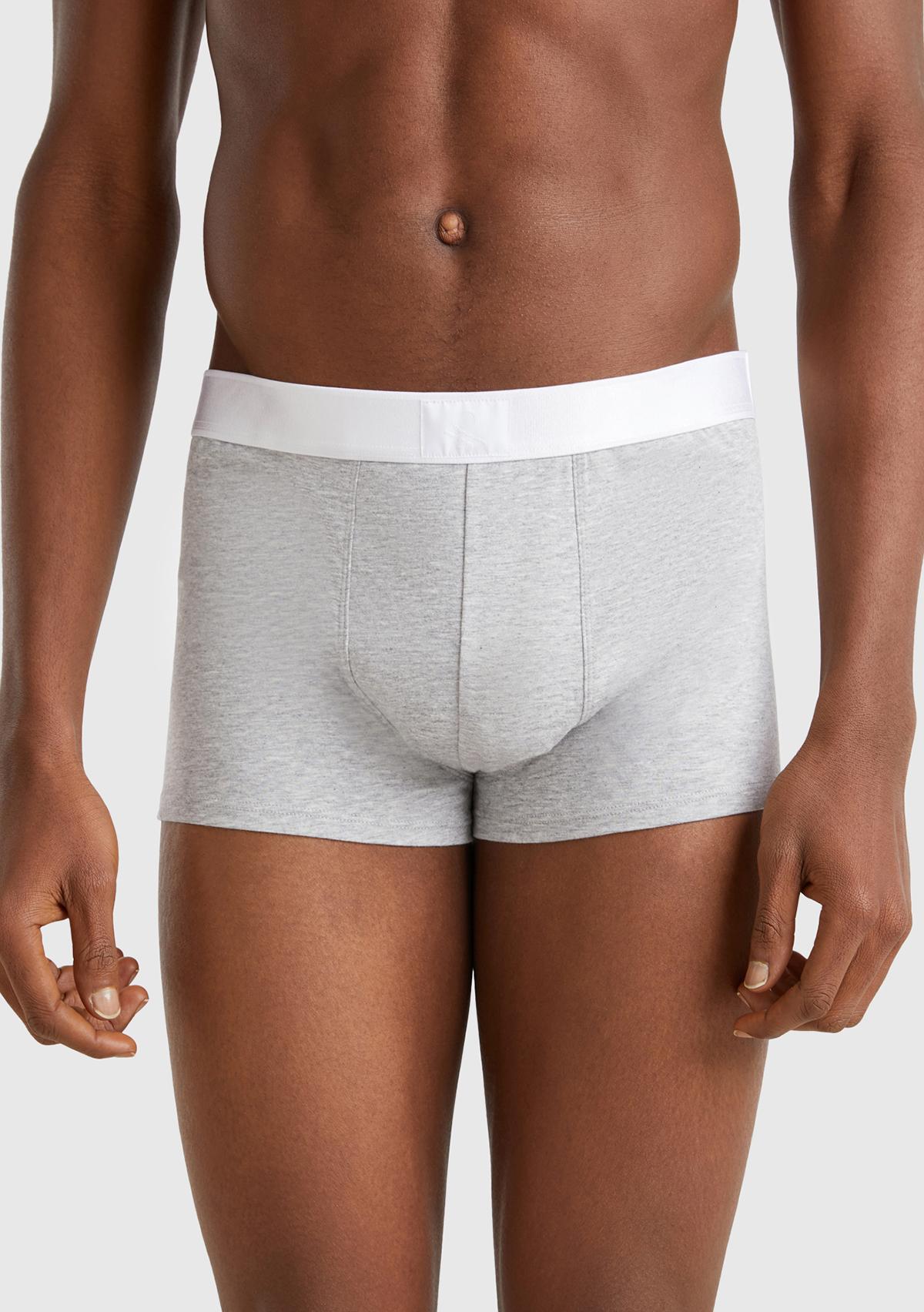 Erkek Gri Melanj Pamuk Karışımlı Beli Logo Baskılı Boxer