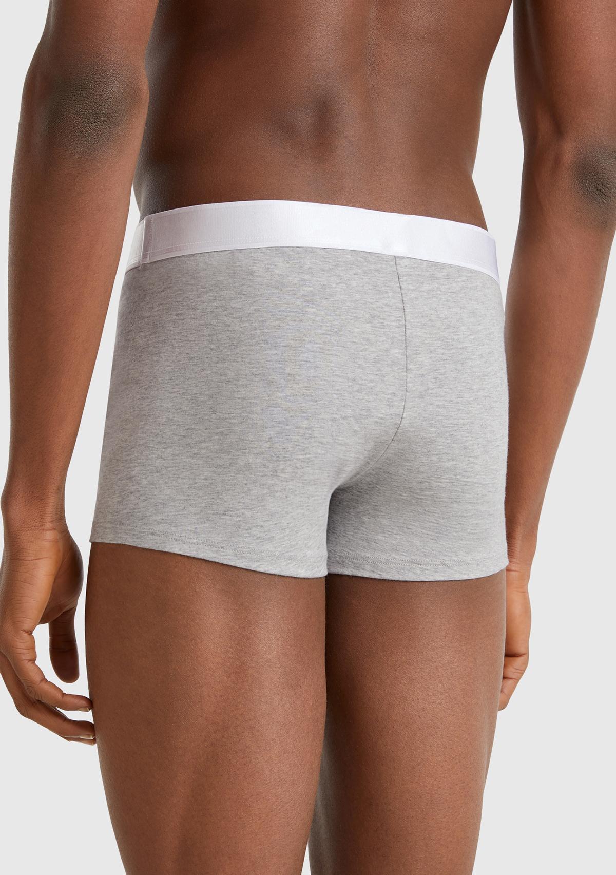Erkek Gri Melanj Pamuk Karışımlı Beli Logo Baskılı Boxer