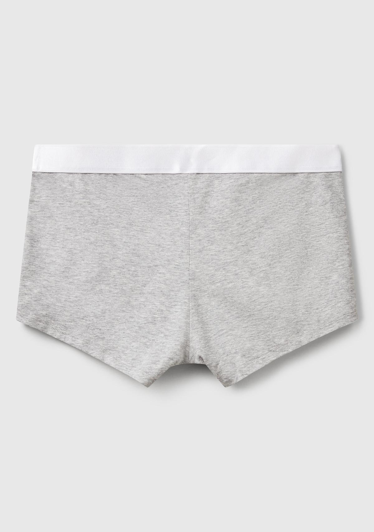 Erkek Gri Melanj Pamuk Karışımlı Beli Logo Baskılı Boxer